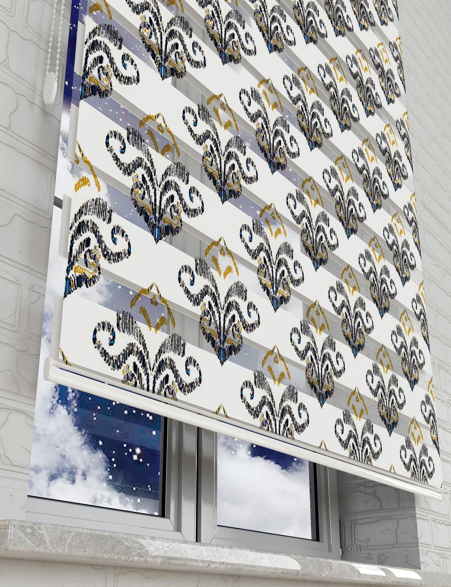 Suluboya Damask Baskılı Zebra Perde - Mutfak Perdesi, Salon Perdesi, Yatak Odası Perde - AD HOME Tekstil