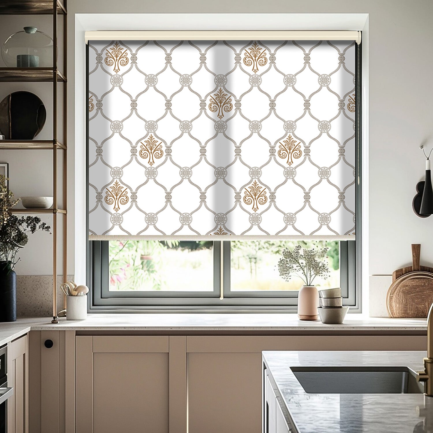 Damask Baskılı Stor Perde - Baskılı Güneşlik Perdesi - Salon Perdesi - AD HOME Tekstil