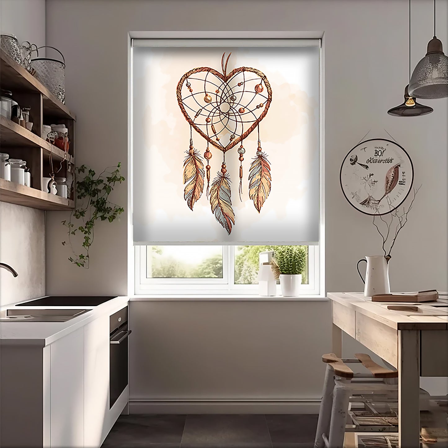 Kolye Ve Yaprak Baskılı Stor Perde - Baskılı Güneşlik Perdesi - Salon Perdesi