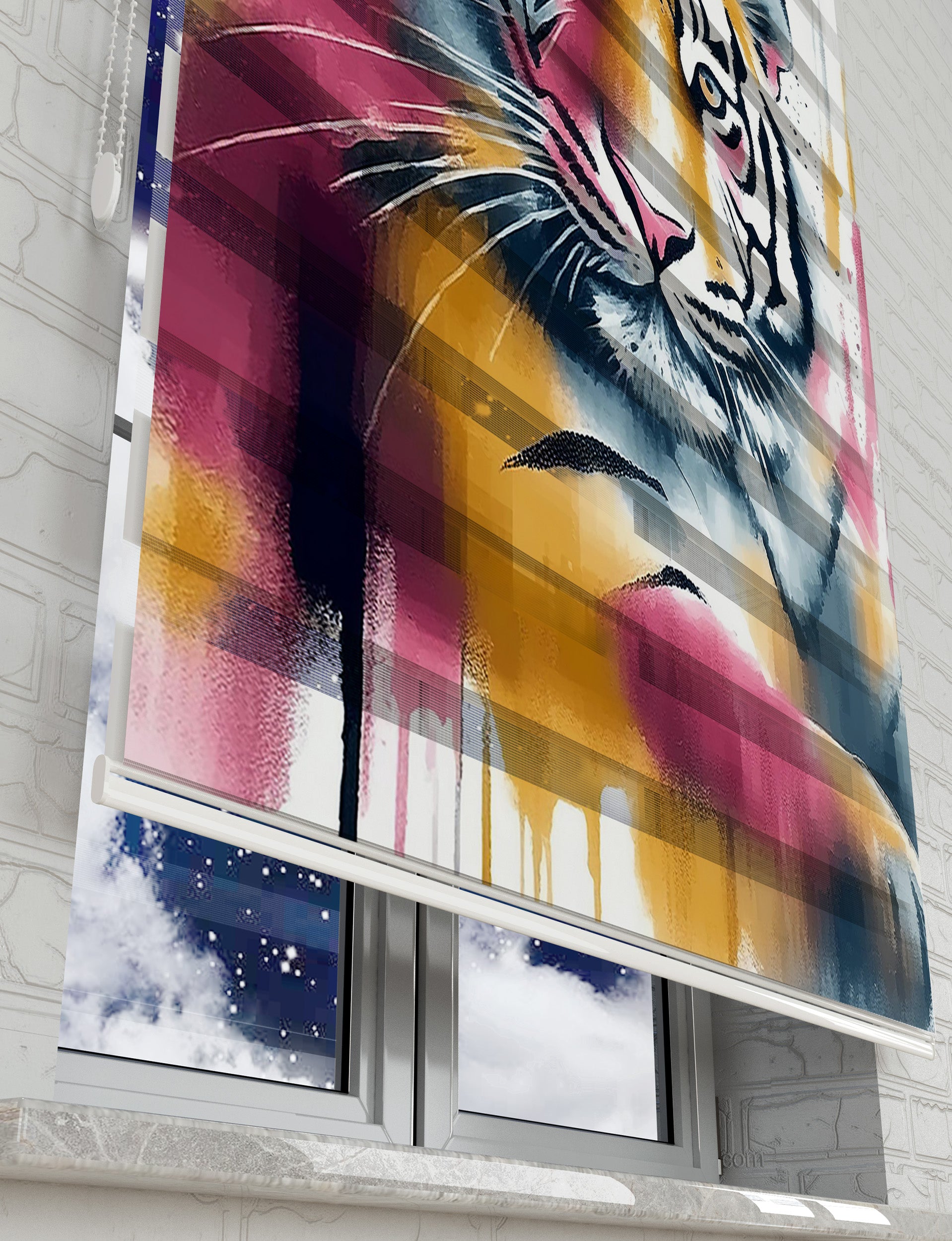 Renkli Kaplan Vektör Baskılı Zebra Perde - Oturma Odası Perdesi, Mutfak Perdesi - AD HOME Tekstil