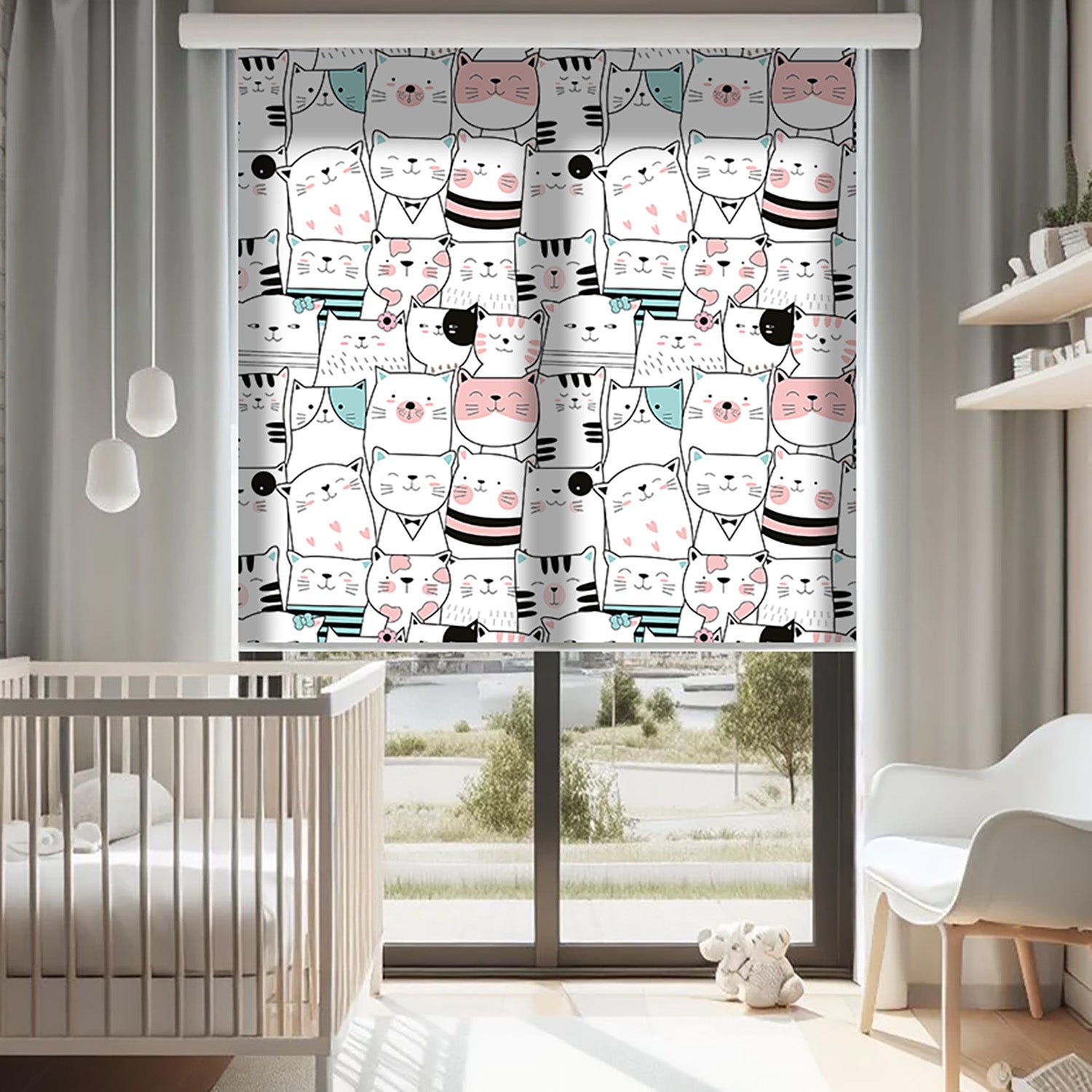 Kedicikler Baskılı Stor Perde - Baskılı Güneşlik Perdesi - Erkek Çocuk Odası Perdesi - AD HOME Tekstil