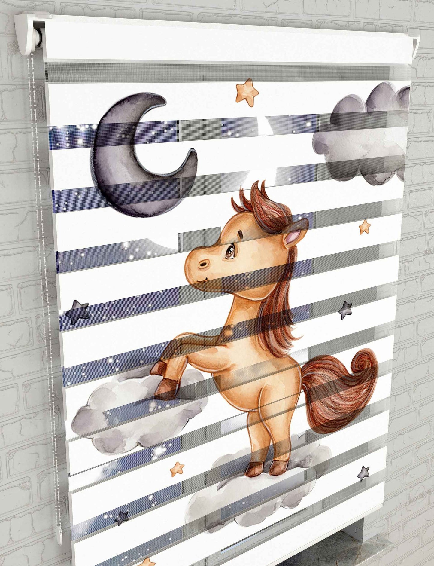 Bulutlar Unicorn Baskılı Zebra Perde - Bebek Odası Perdesi, Çocuk Odası Perdesi - AD HOME Tekstil