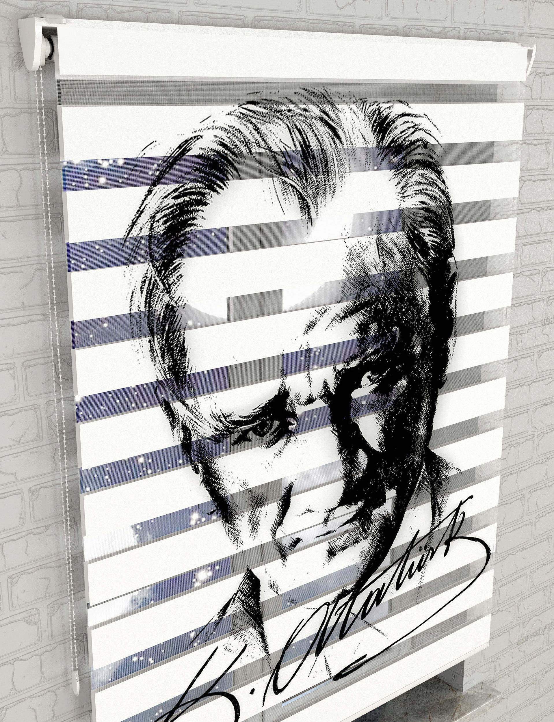 Mustafa Kemal Atatürk Baskılı Zebra Perde - Genç Odası Perdesi, Salon Perdesi - AD HOME Tekstil