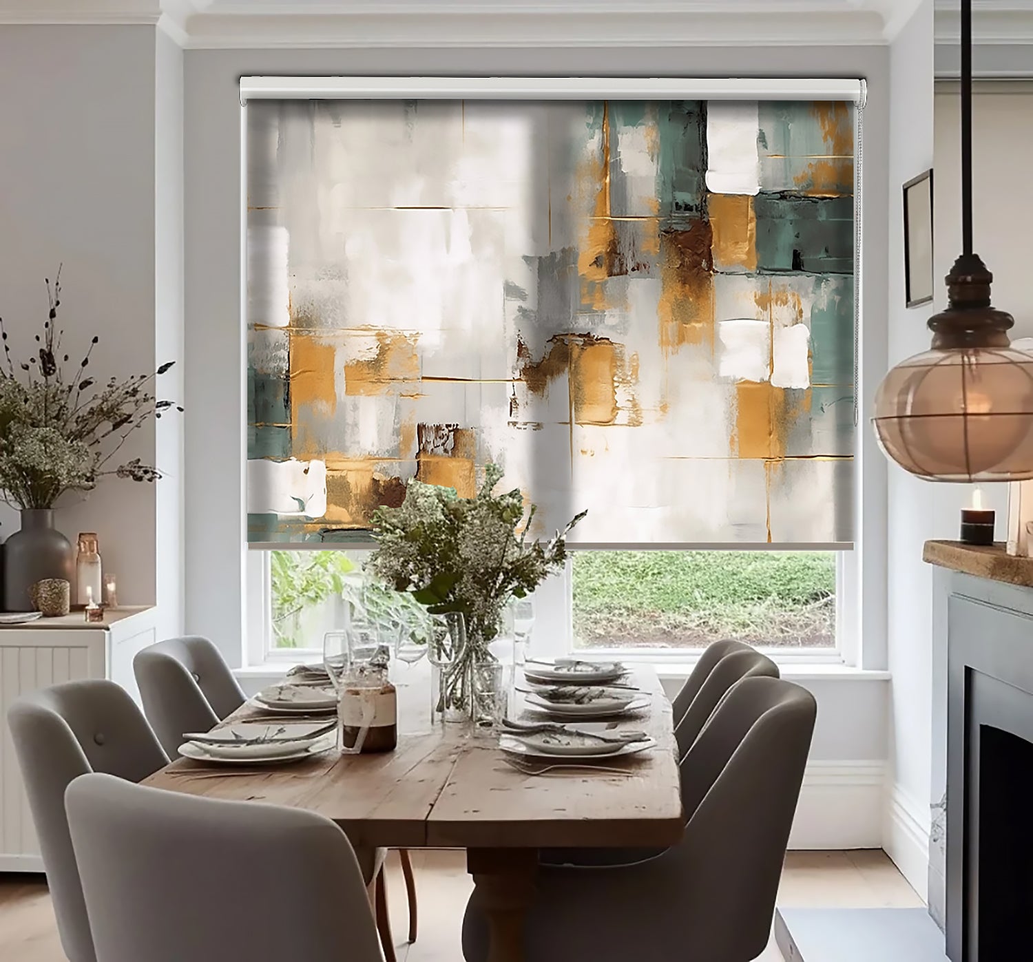 Suluboya Patchwork Baskılı Stor Perde - Salon Perde, Mutfak Perde, Yatak Odası Perde, - AD HOME Tekstil
