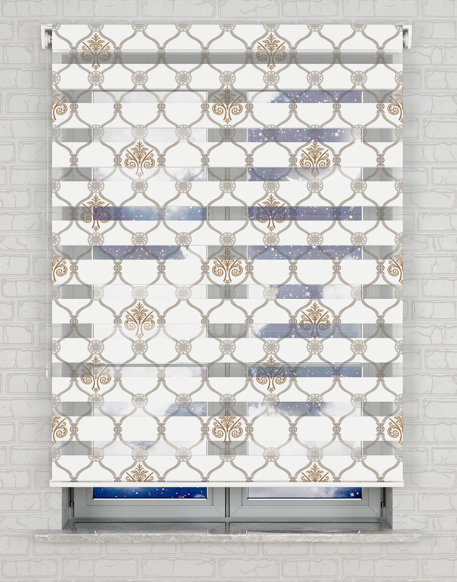 Damask Baskılı Zebra Perde -Salon Perdesi - AD HOME Tekstil
