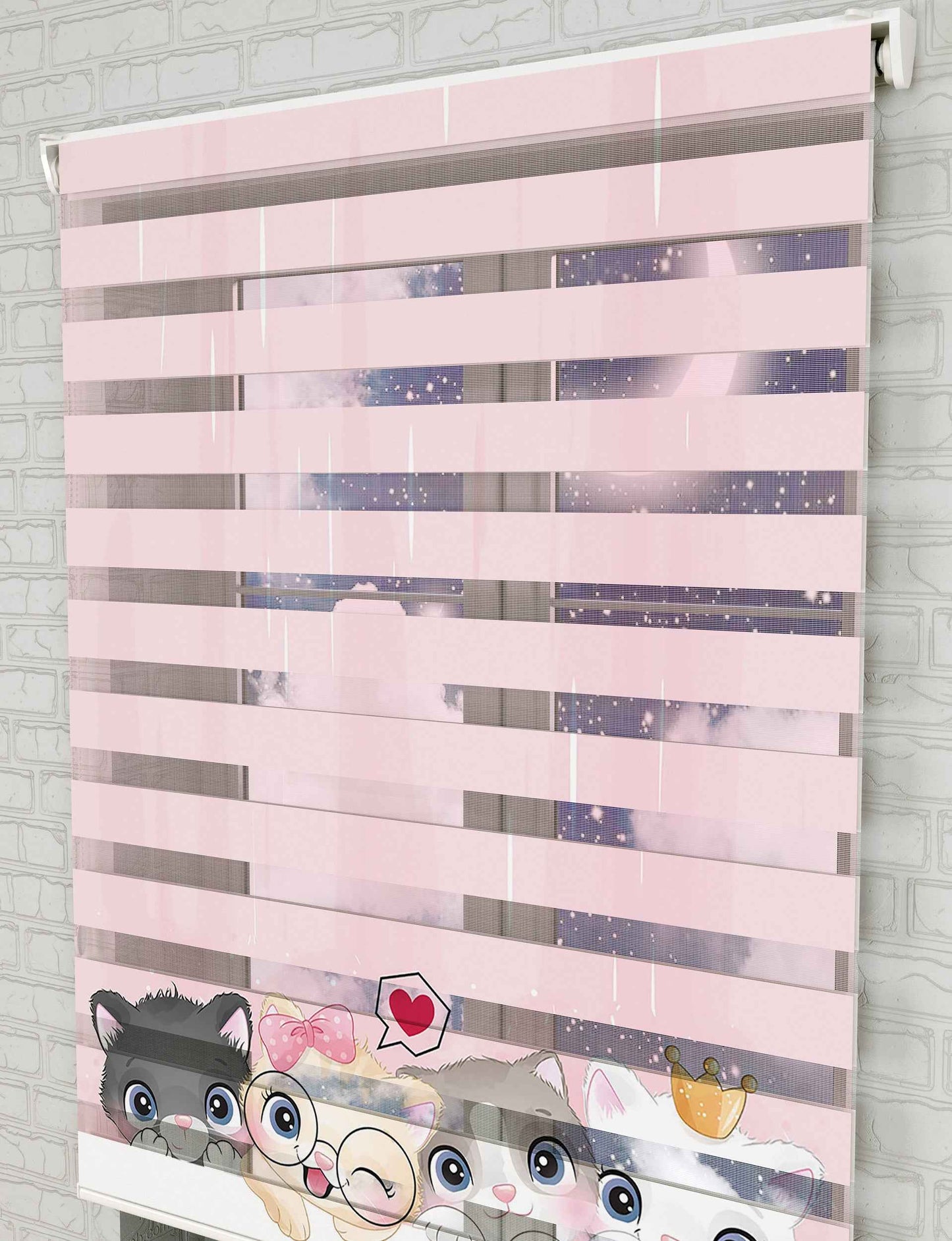 Sevimli Yavru Kediler Baskılı Zebra Perde - Çocuk Odası Perdesi - AD HOME Tekstil