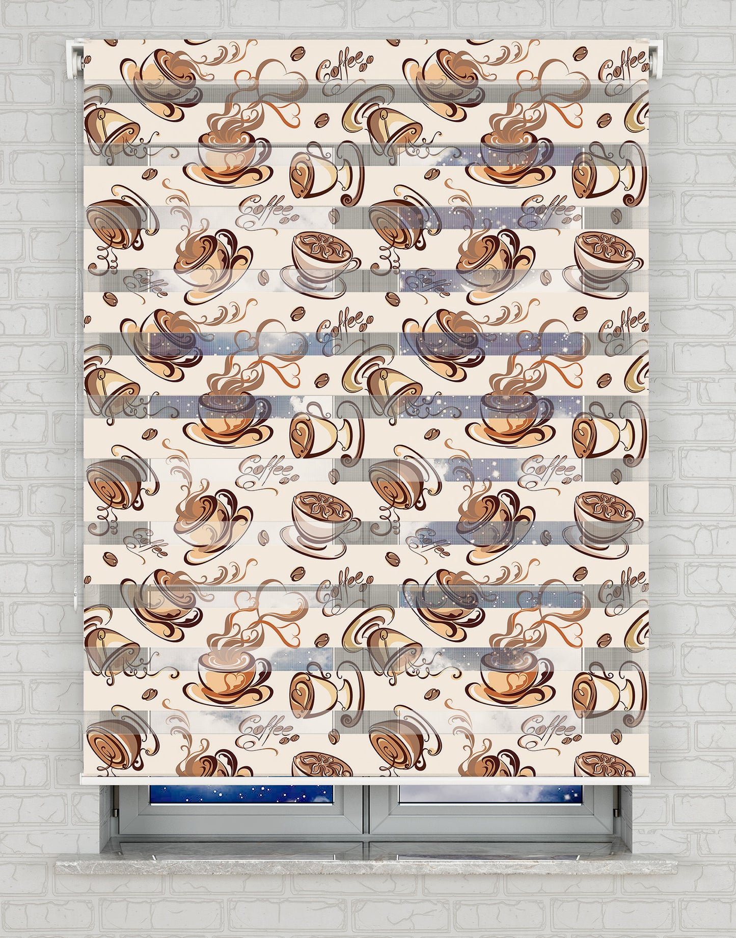 Fincan Coffee Baskılı Zebra Perde -Mutfak Perdesi - AD HOME Tekstil