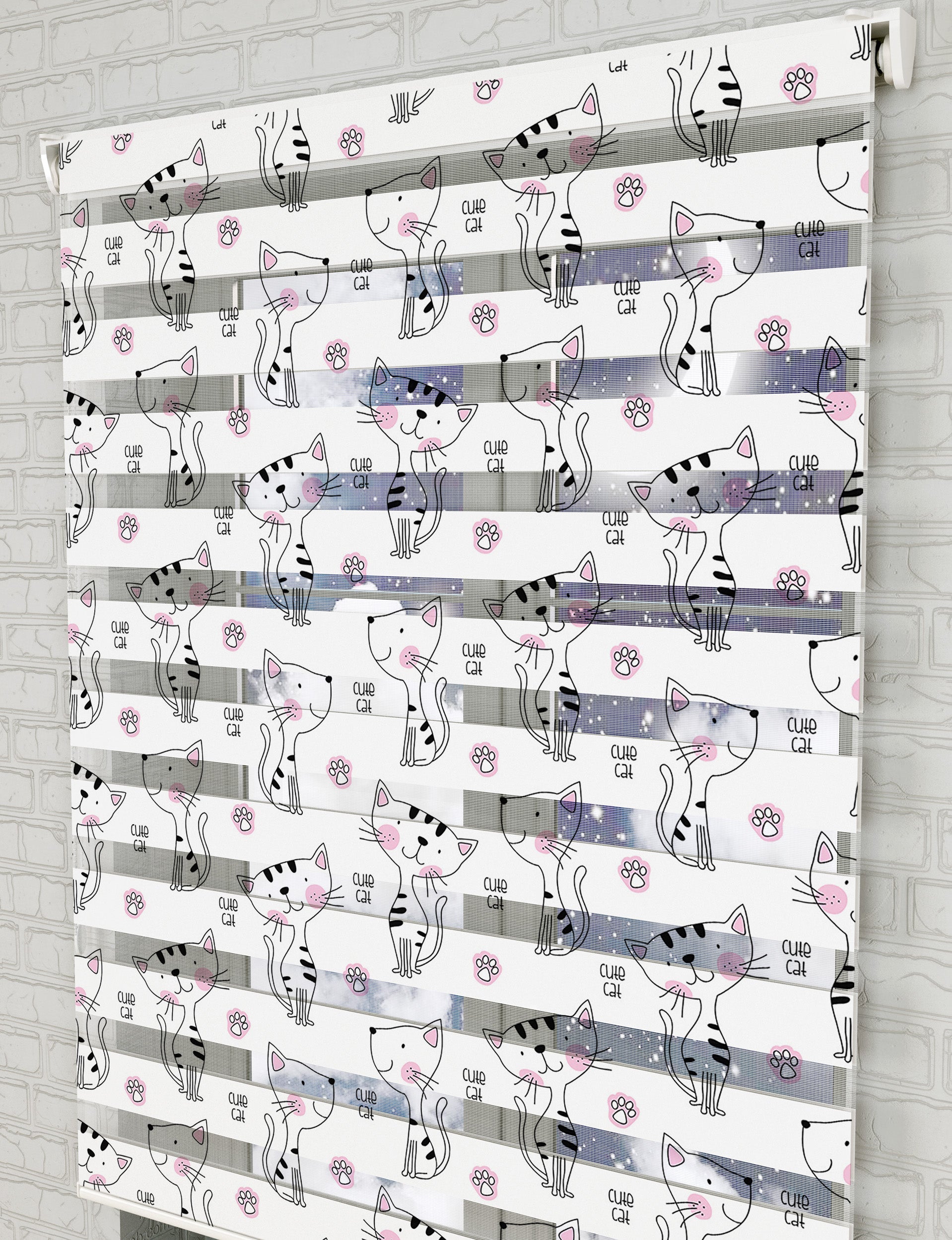 Kediler Vektör Baskılı Zebra Perde -Bebek Odası Perdesi - AD HOME Tekstil