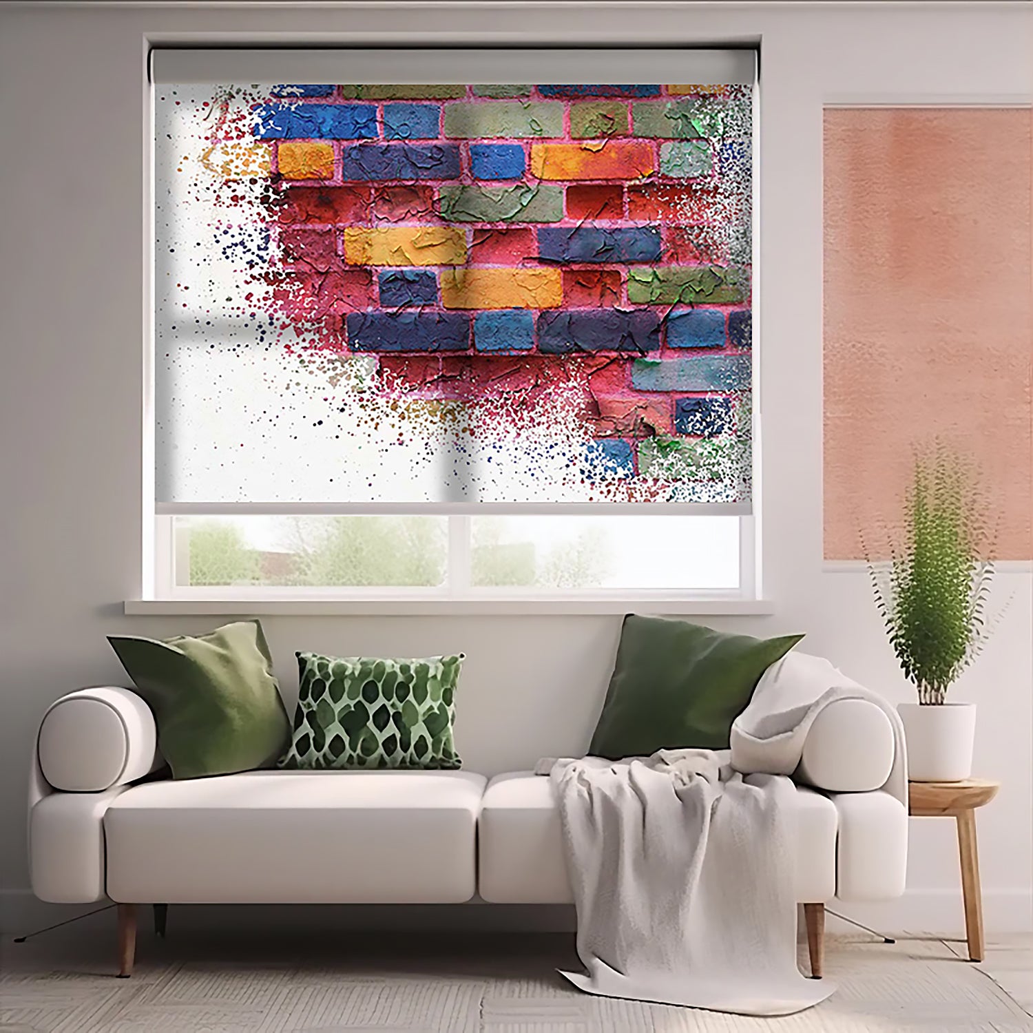 3D Renkli Duvar Baskılı Stor Perde - Baskılı Güneşlik Perdesi - Genç Odası Perdesi