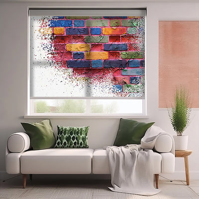 3D Renkli Duvar Baskılı Stor Perde - Baskılı Güneşlik Perdesi - Genç Odası Perdesi