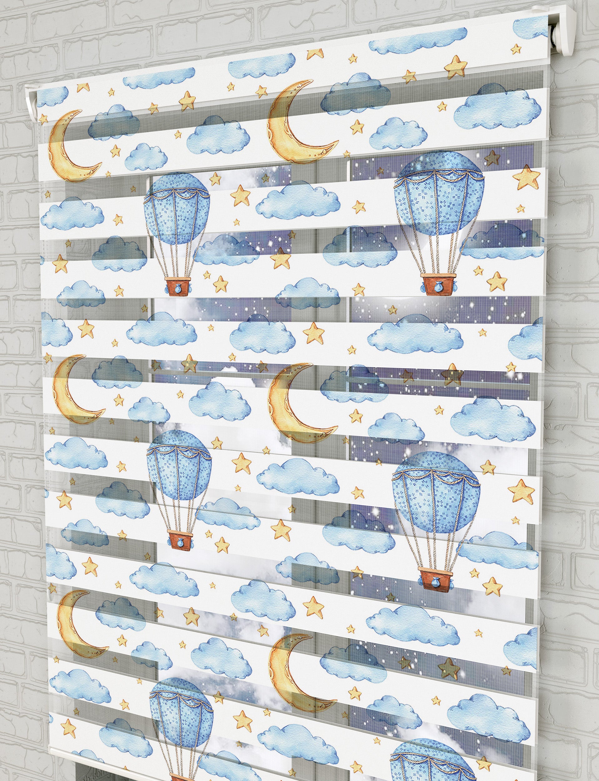 Gökyüzü ve Balon Baskılı Zebra Perde - Bebek Odası Perdesi - AD HOME Tekstil