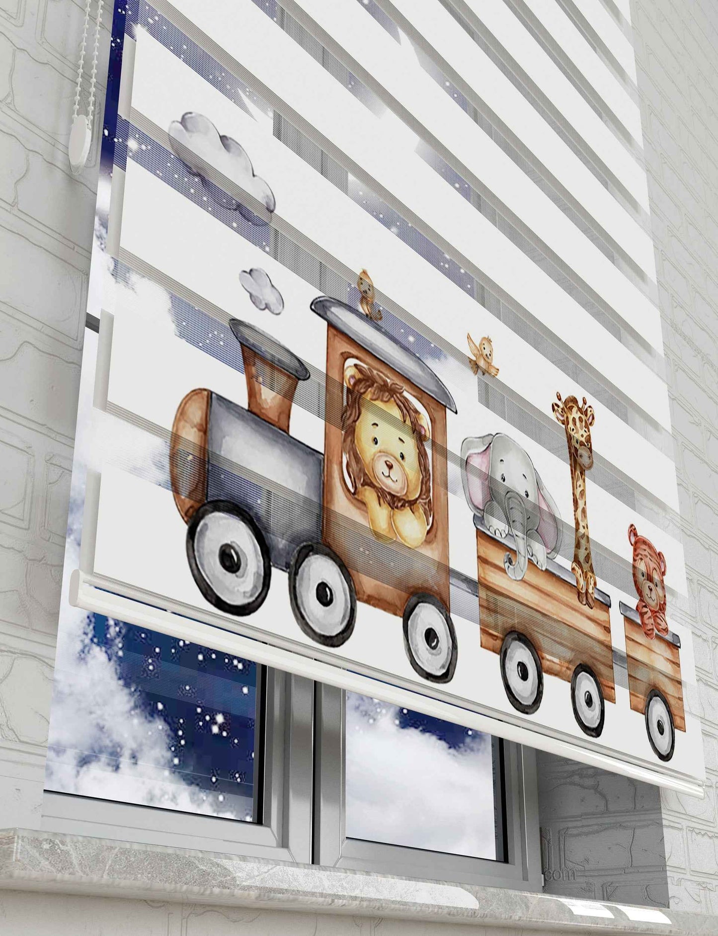 Kahverengi Tren ve Sevimli Hayvanlar Baskılı Zebra Perde - Bebek Odası Perdesi - AD HOME Tekstil
