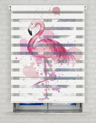 Flamingo Vektör Baskılı Zebra Perde -Mutfak Perdesi