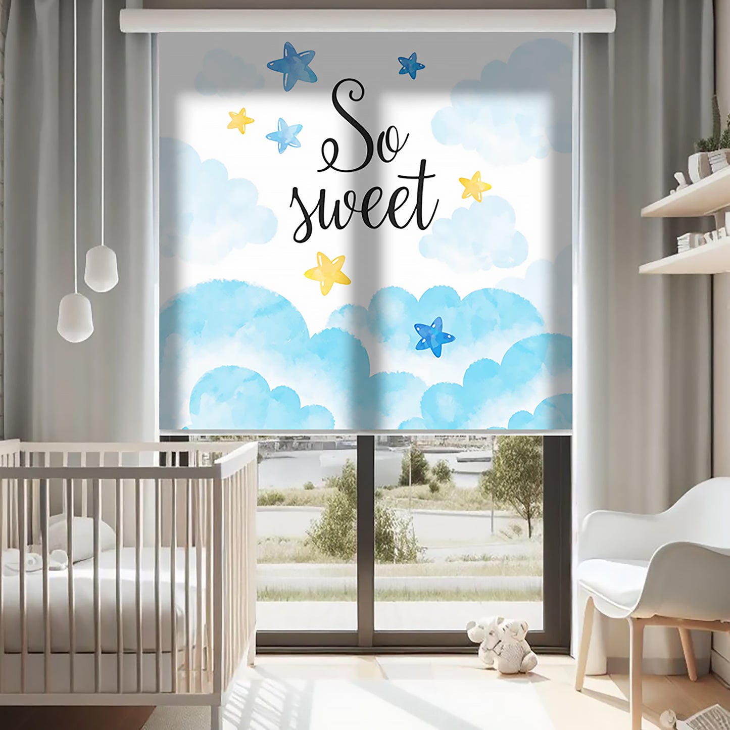 Bulutlar Baskılı Stor Perde - Baskılı Güneşlik Perdesi - Bebek Odası Perdesi