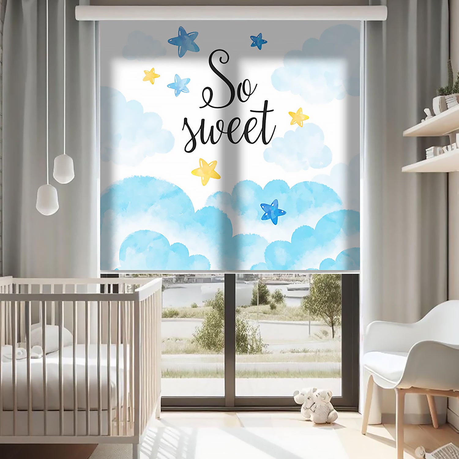 Bulutlar Baskılı Stor Perde - Baskılı Güneşlik Perdesi - Bebek Odası Perdesi