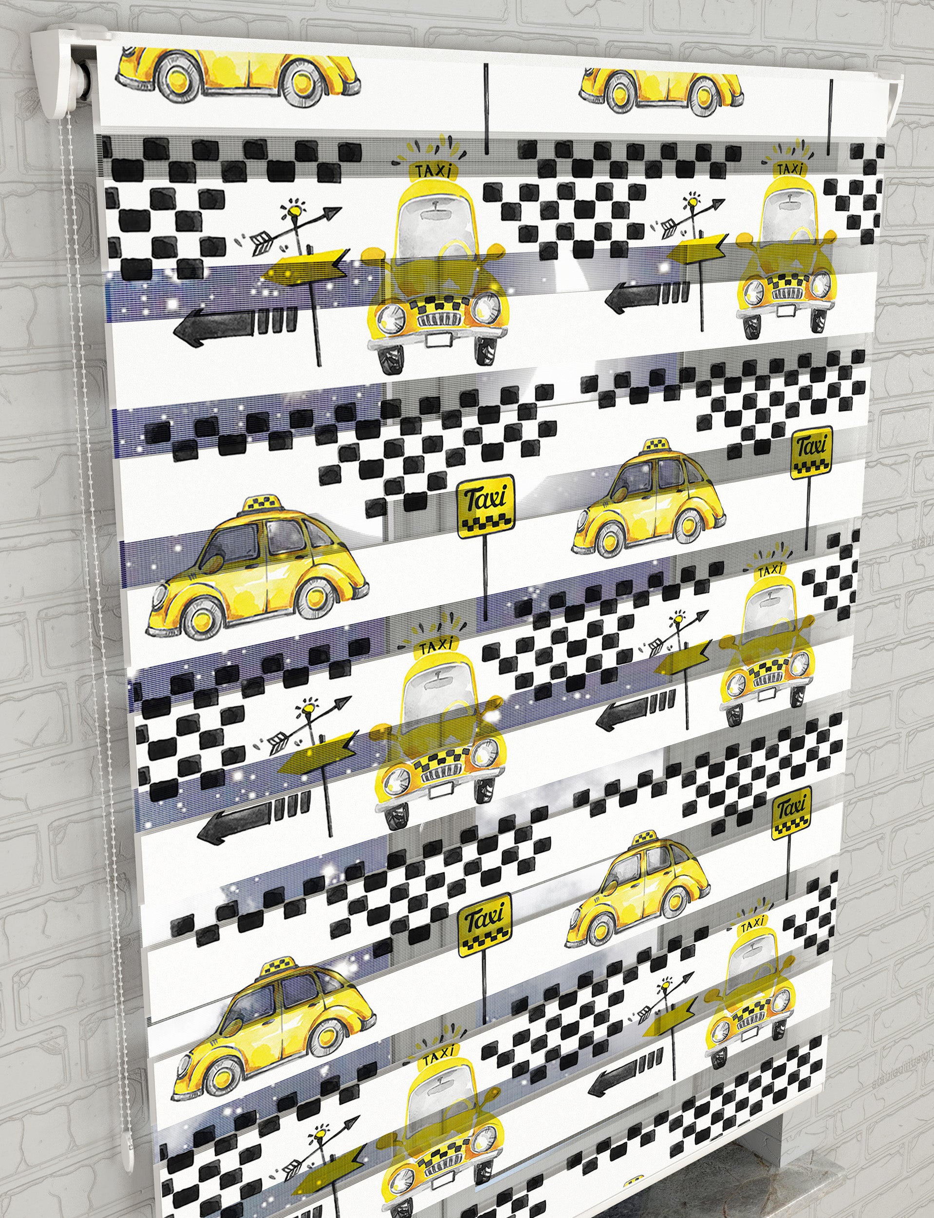 Taxi Baskılı Zebra Perde -Erkek Çocuk Odası Perdesi - AD HOME Tekstil