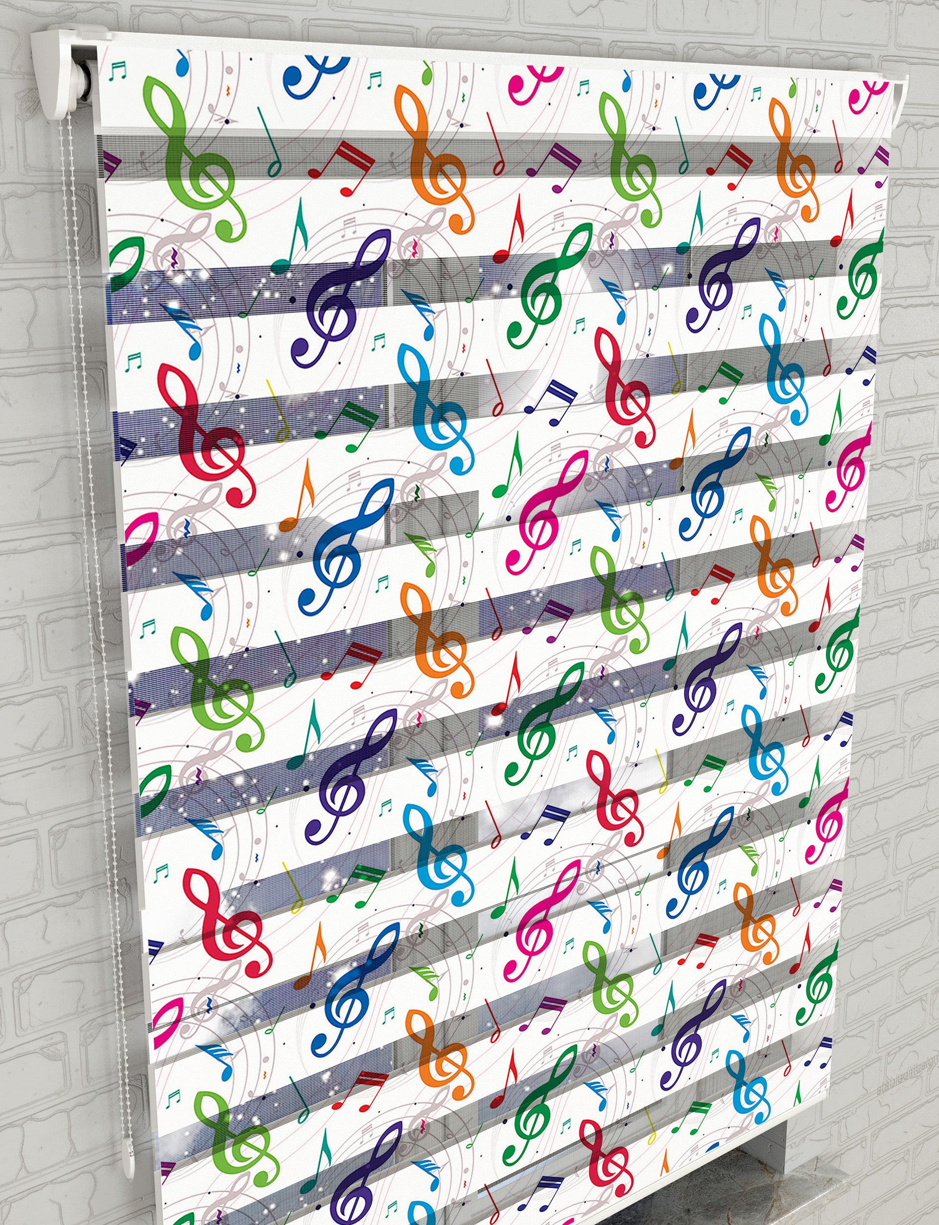 Müzik Notaları Baskılı Zebra Perde - Kız Çocuk Odası Perdesi - AD HOME Tekstil
