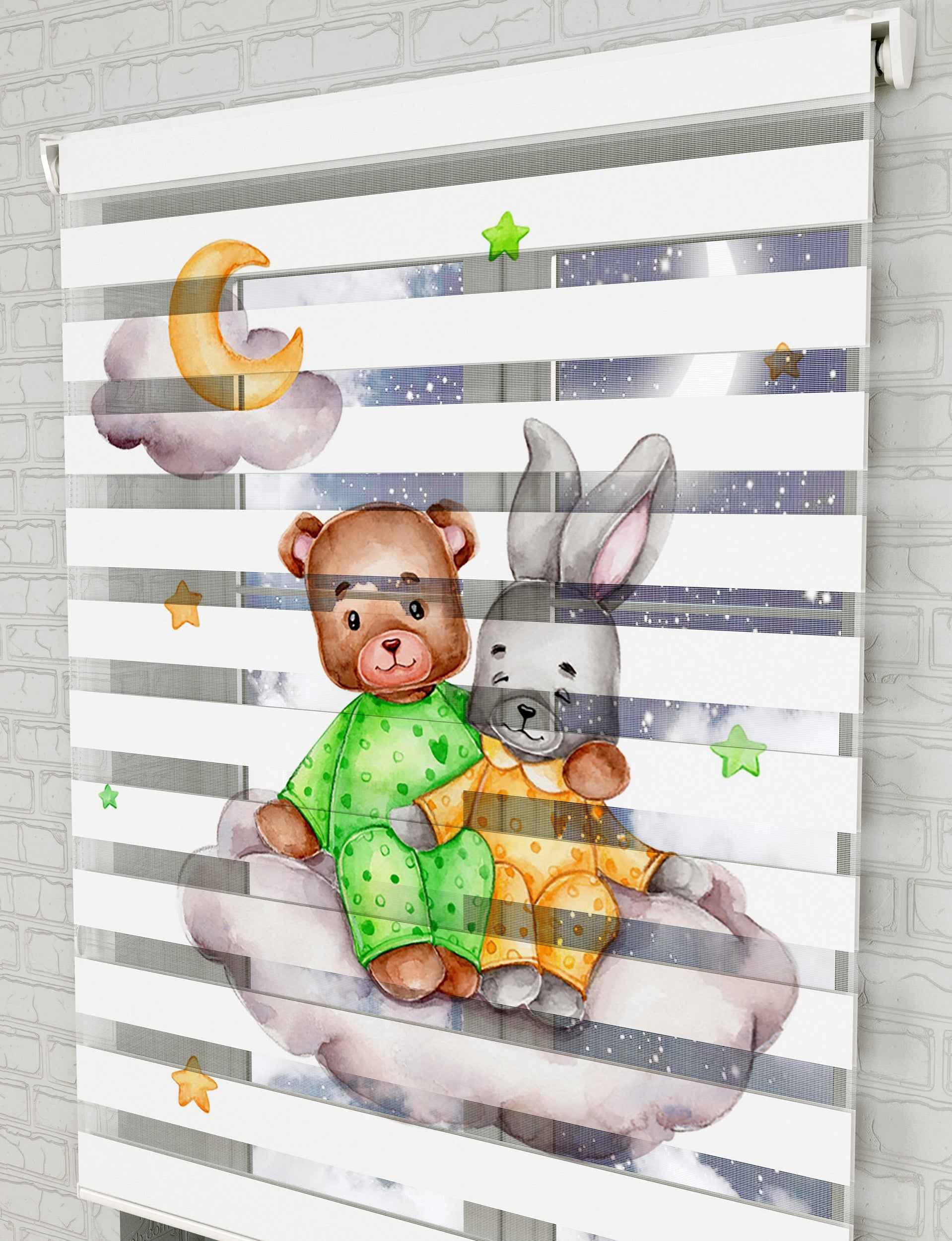 Bulutlar Üstünde Sevimli Hayvanlar Baskılı Zebra Perde - Bebek Odası Perdesi - AD HOME Tekstil