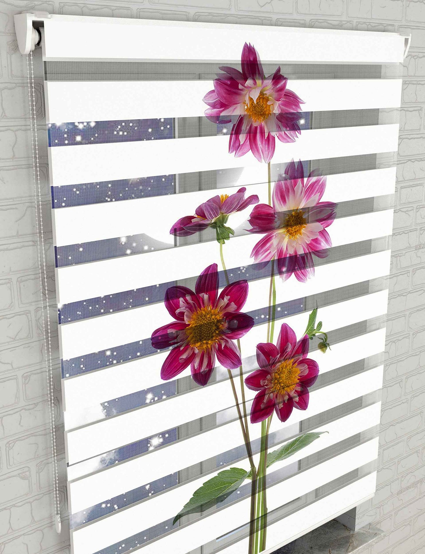 Mor Çiçekler Baskılı Zebra Perde -Mutfak Perdesi - AD HOME Tekstil