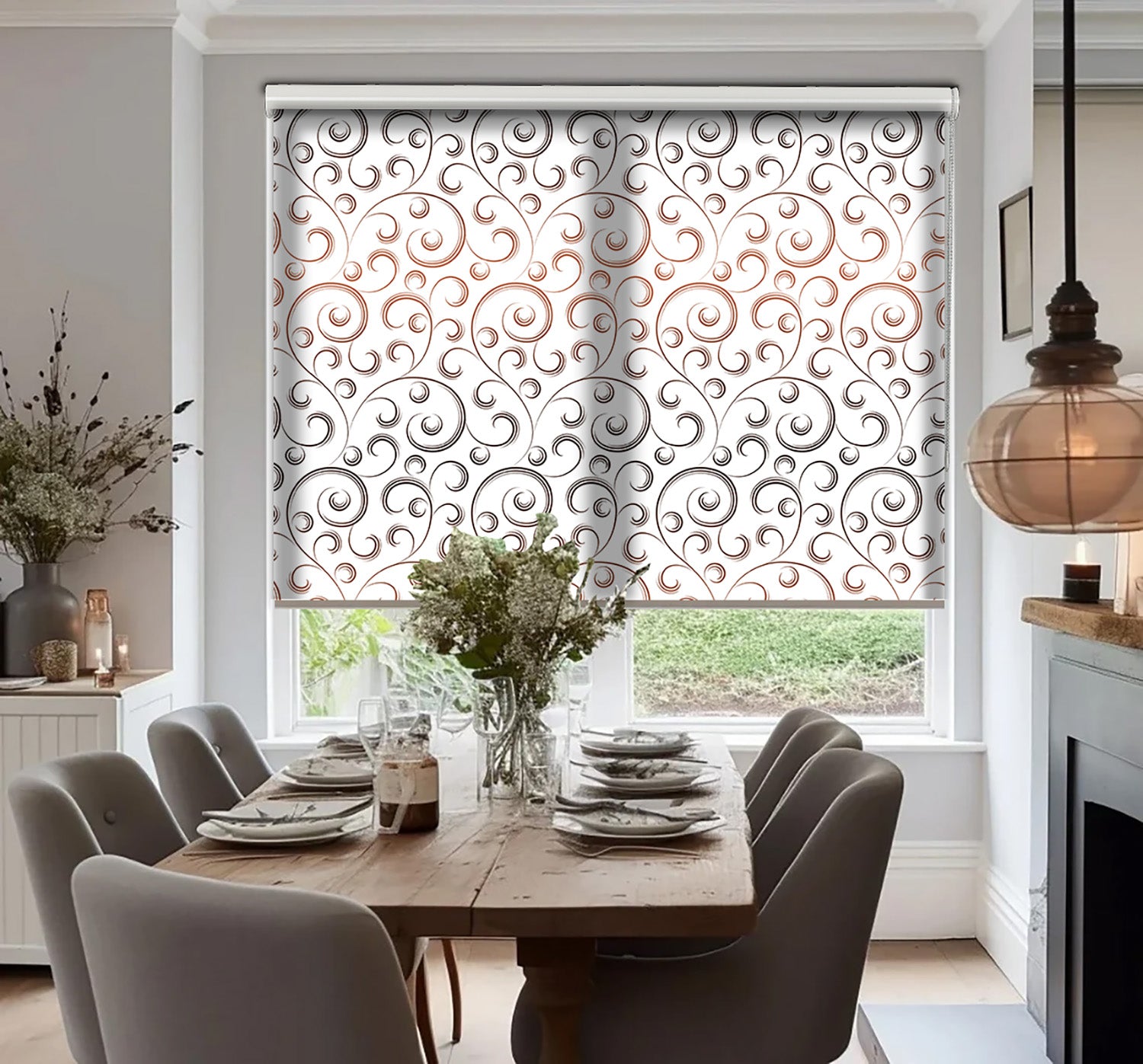 Geometrik Baskılı Stor Perde - Baskılı Güneşlik Perdesi - Salon Perdesi - AD HOME Tekstil