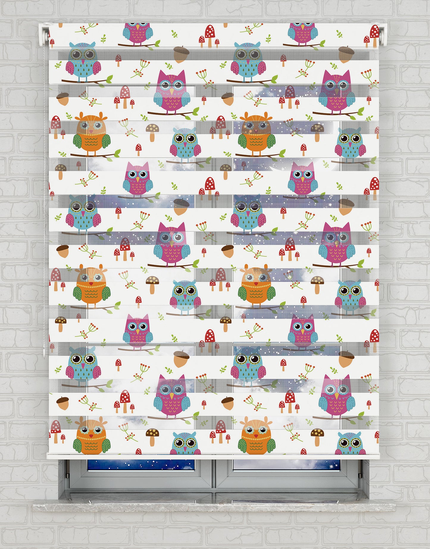 Baykuşlar Baskılı Zebra Perde -Bebek Odası Perdesi - AD HOME Tekstil