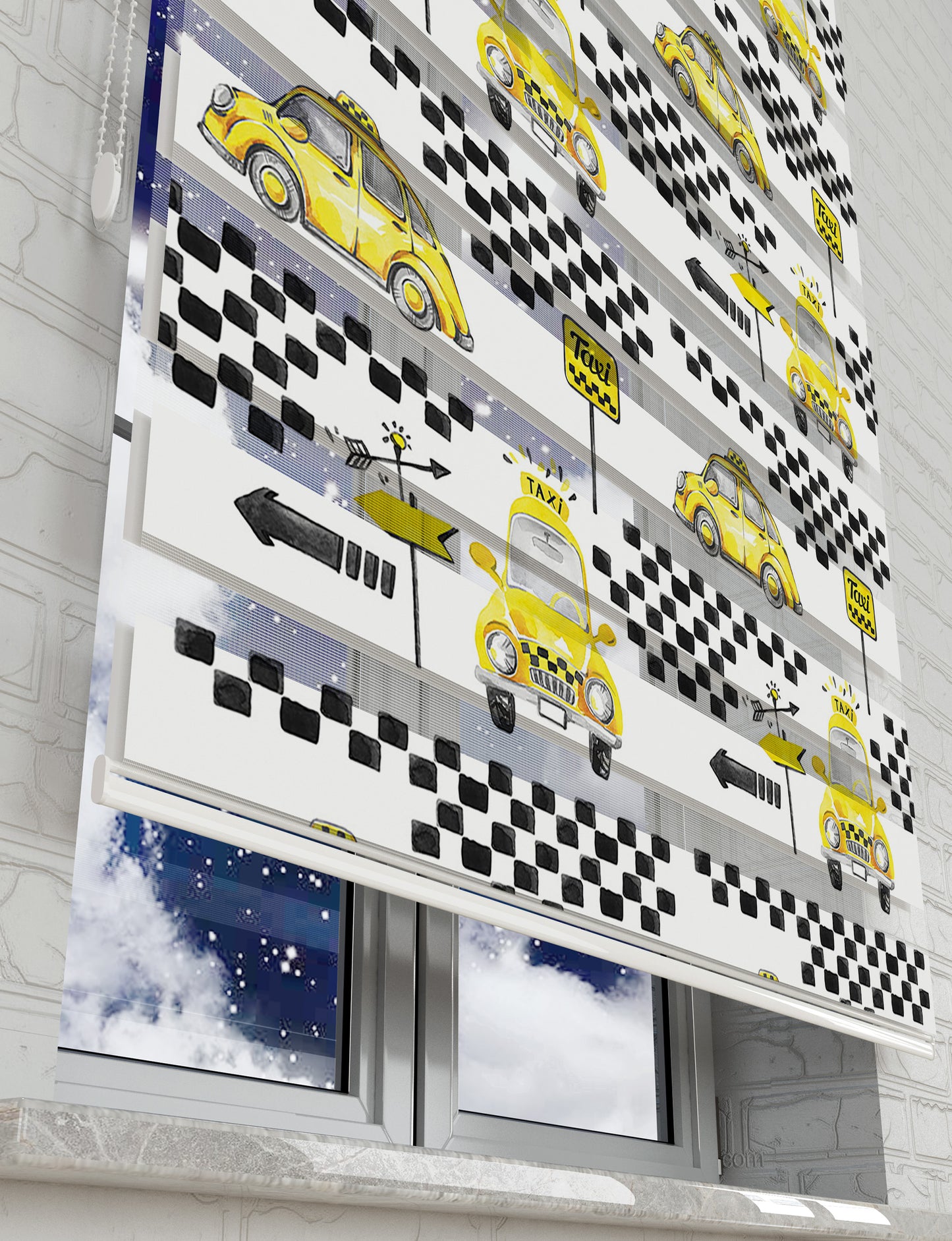 Taxi Baskılı Zebra Perde -Erkek Çocuk Odası Perdesi - AD HOME Tekstil