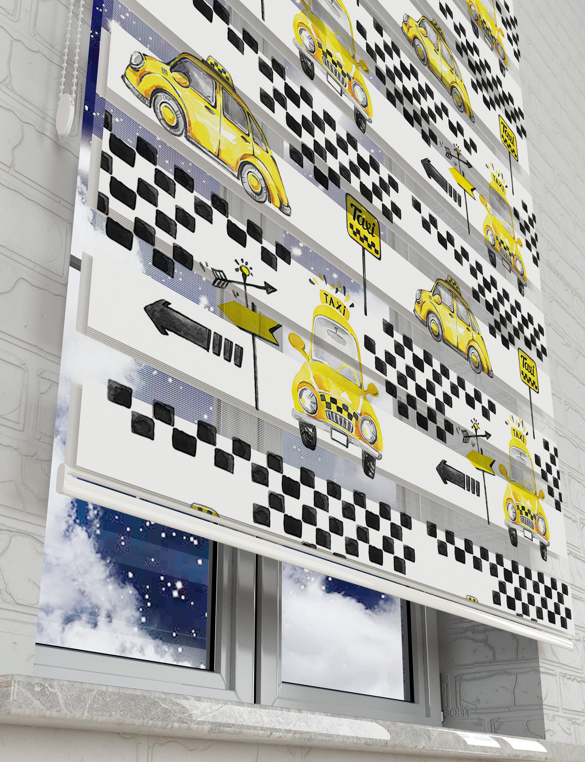 Taxi Baskılı Zebra Perde -Erkek Çocuk Odası Perdesi - AD HOME Tekstil
