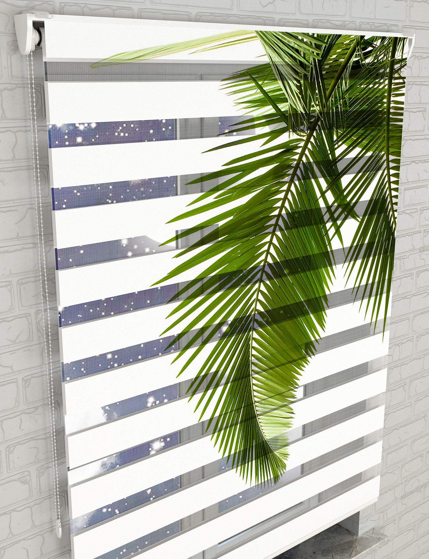 Palmiye Yaprakları Baskılı Zebra Perde -Mutfak Perdesi - AD HOME Tekstil