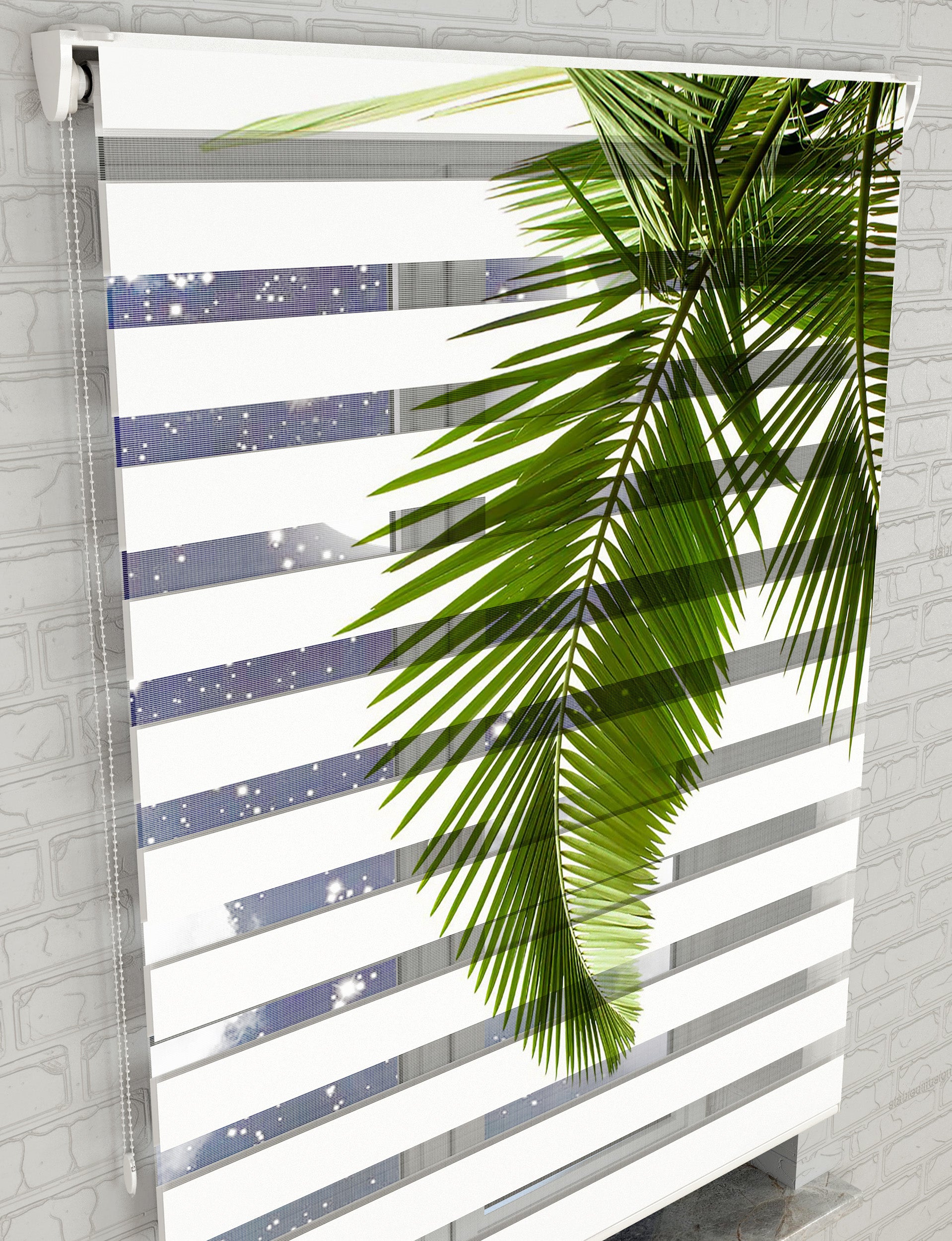 Palmiye Yaprakları Baskılı Zebra Perde -Mutfak Perdesi - AD HOME Tekstil