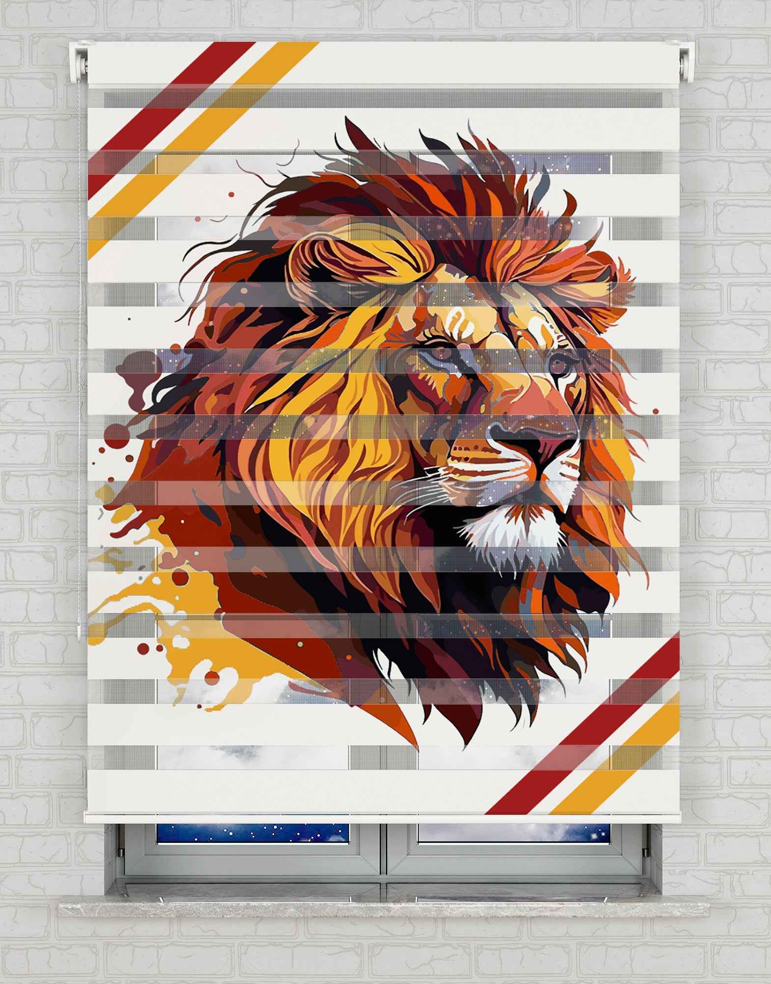 Renkli Aslan Baskılı Zebra Perde - Erkek Çocuk Odası Perdesi