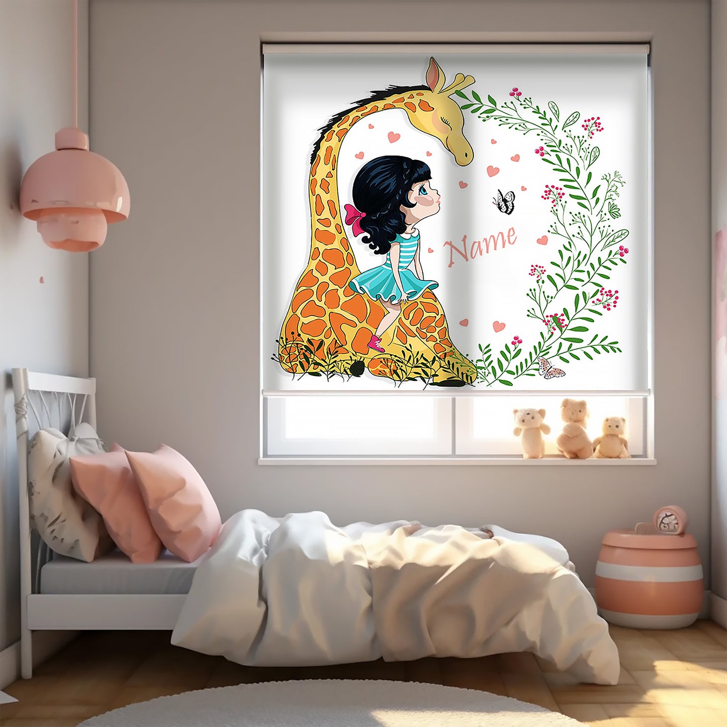 Sevimli Zürafa Baskılı Stor Perde - Baskılı Güneşlik Perdesi - Bebek Odası Perdesi - AD HOME Tekstil