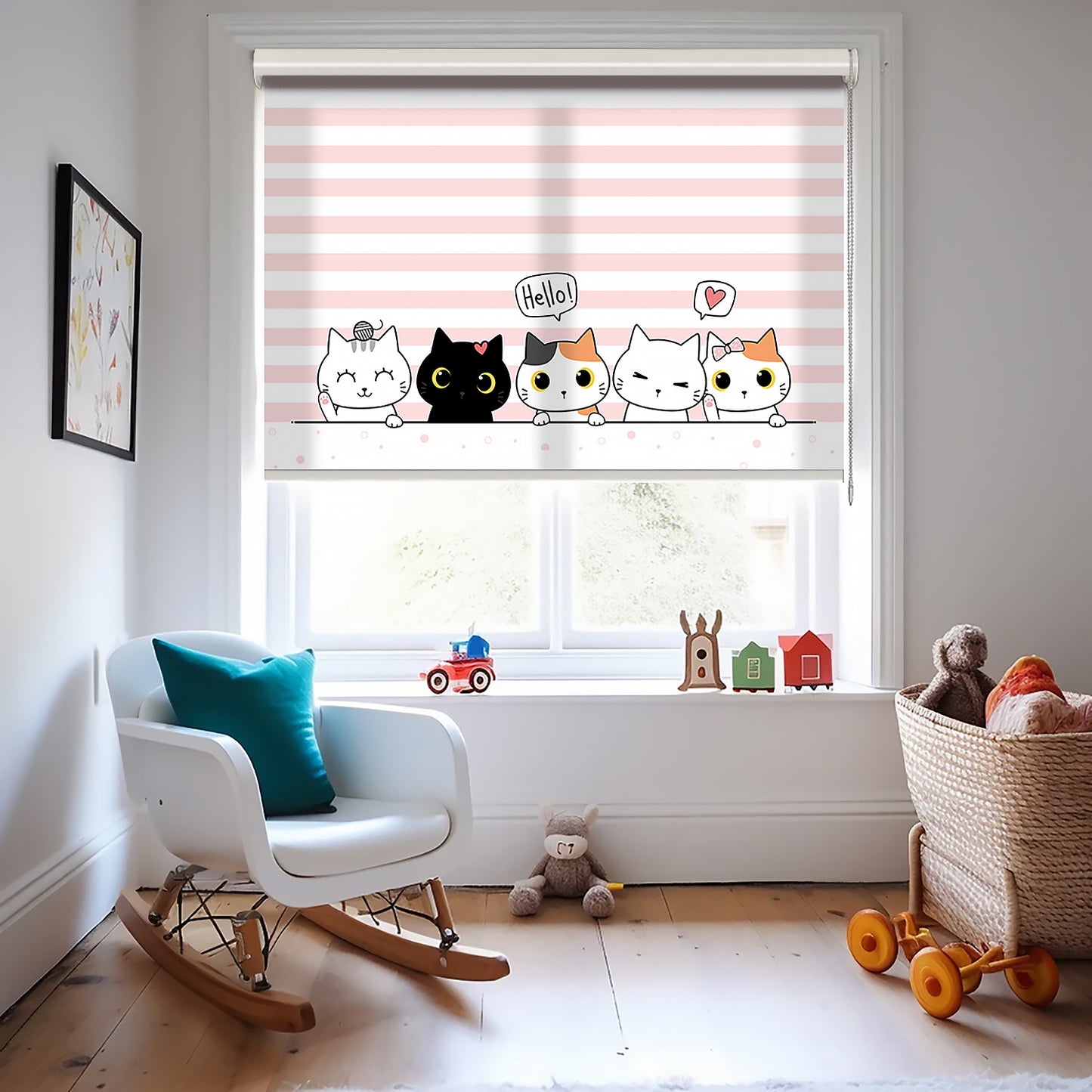 Sevimli Kediler vektör Baskılı Stor Perde - Güneşlik Perdesi - Çocuk Odası Perdesi - AD HOME Tekstil