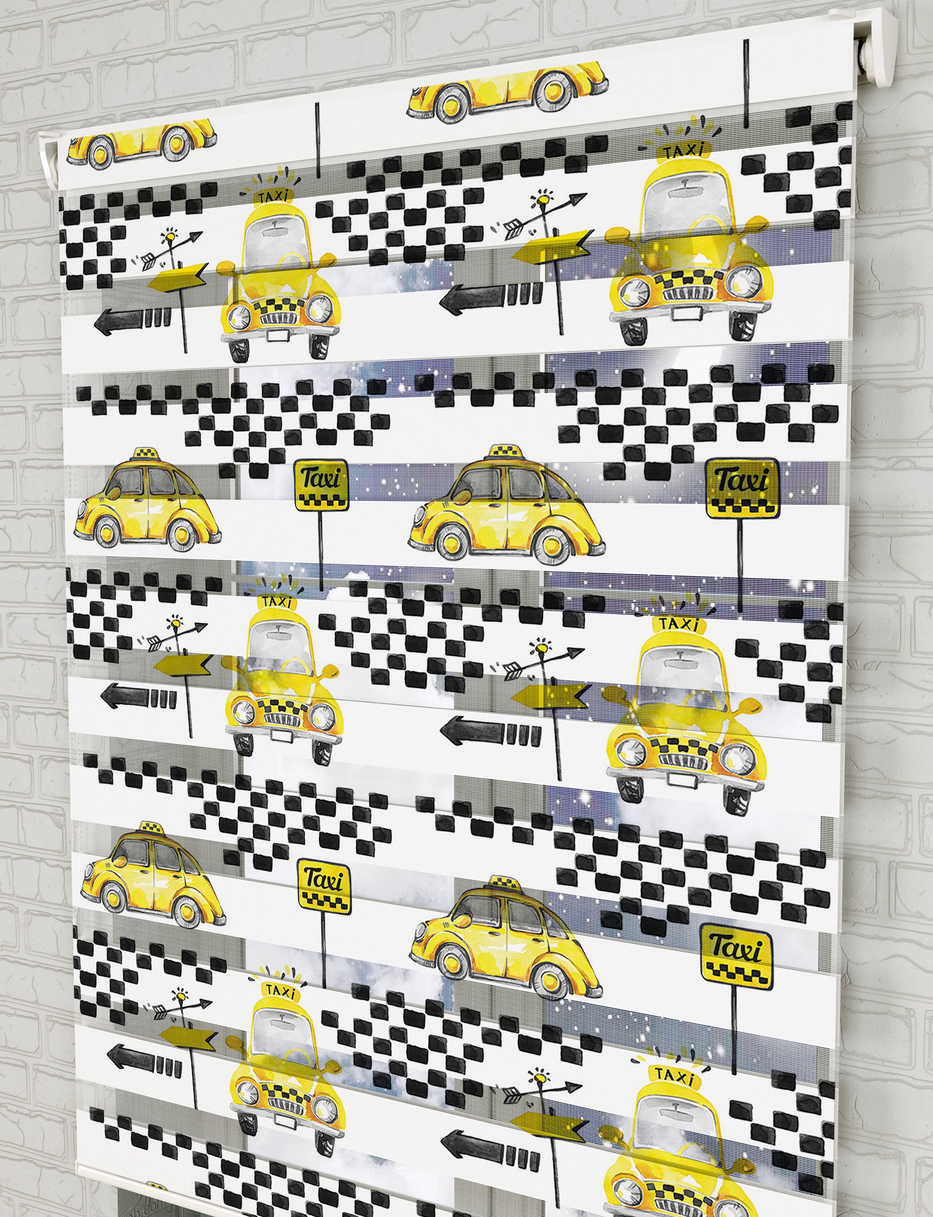 Taxi Baskılı Zebra Perde -Erkek Çocuk Odası Perdesi - AD HOME Tekstil