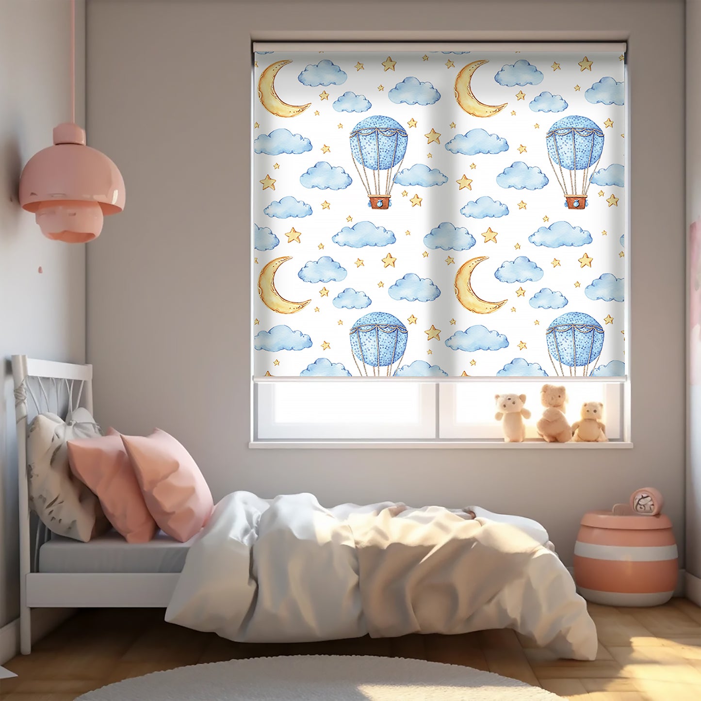 Gökyüzü ve Balon Baskılı Stor Perde - Baskılı Güneşlik Perdesi - Bebek Odası Perdesi - AD HOME Tekstil