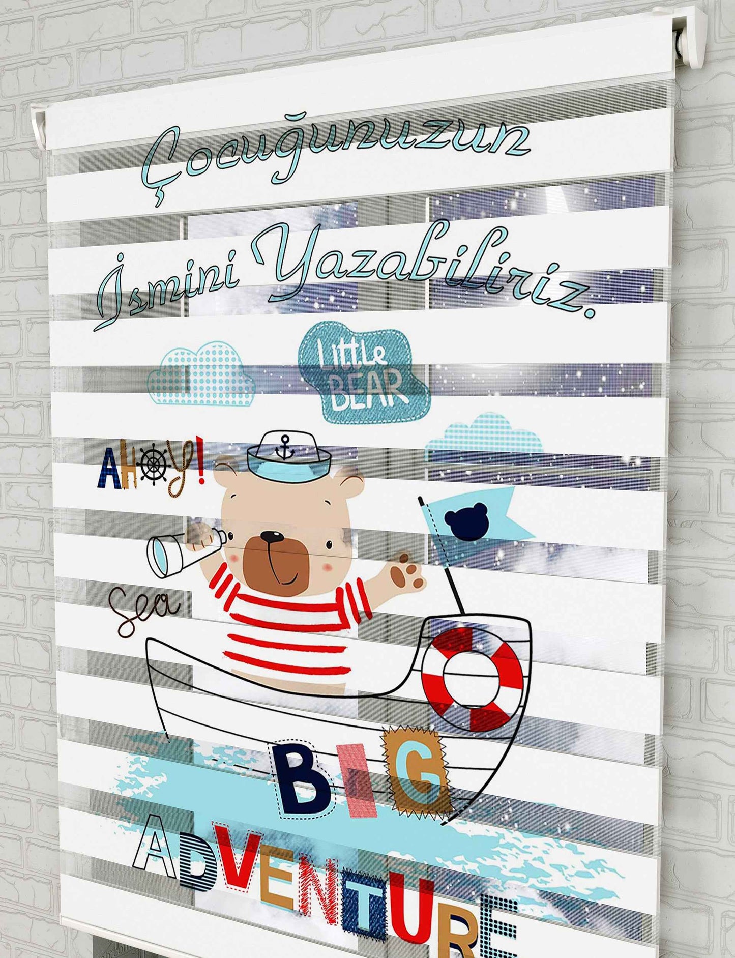 Denizci Çocuk İsimli Baskılı Zebra Perde - Bebek Odası Perdesi - AD HOME Tekstil