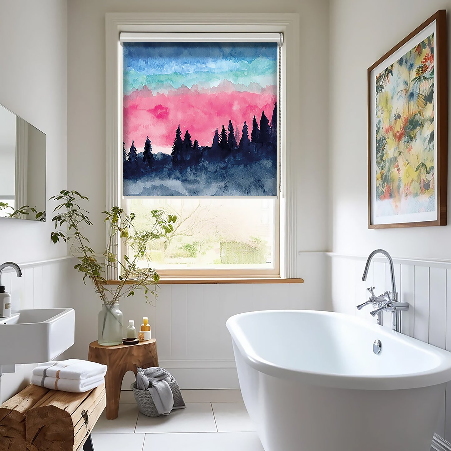 Suluboya Gün Batımı Baskılı Stor Perde - Baskılı Güneşlik Perdesi - Salon Perdesi - AD HOME Tekstil