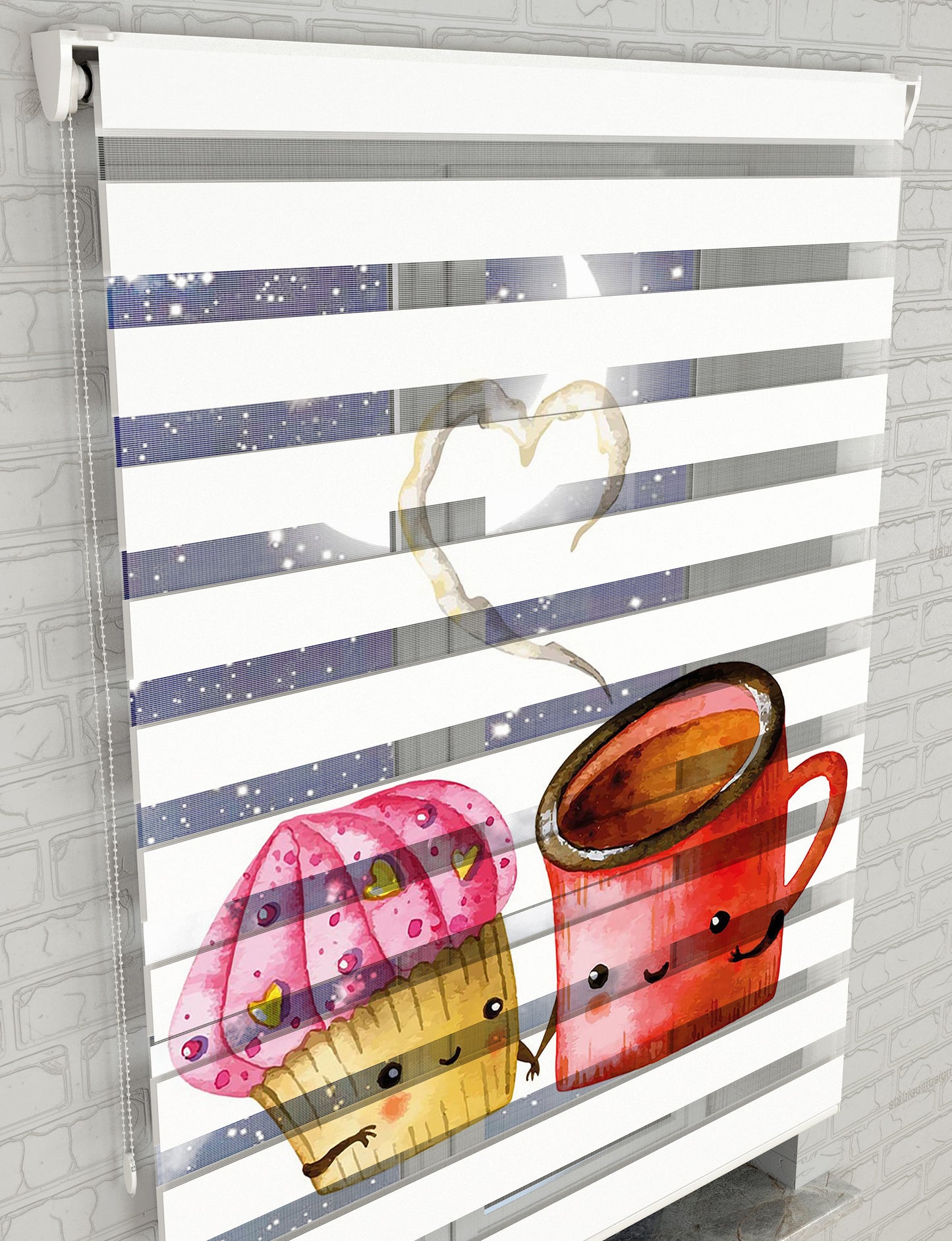 Pasta ve Çay Baskılı Zebra Perde -Mutfak Perdesi - AD HOME Tekstil