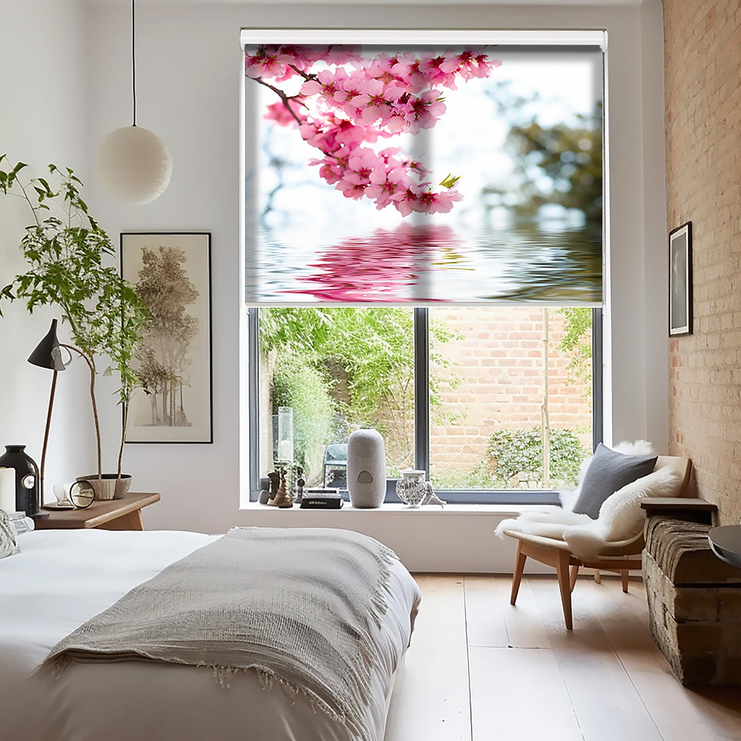 Çiçekler ve Su Yansıma Baskılı Stor Perde - Baskılı Güneşlik Perdesi - Mutfak Perdesi - AD HOME Tekstil