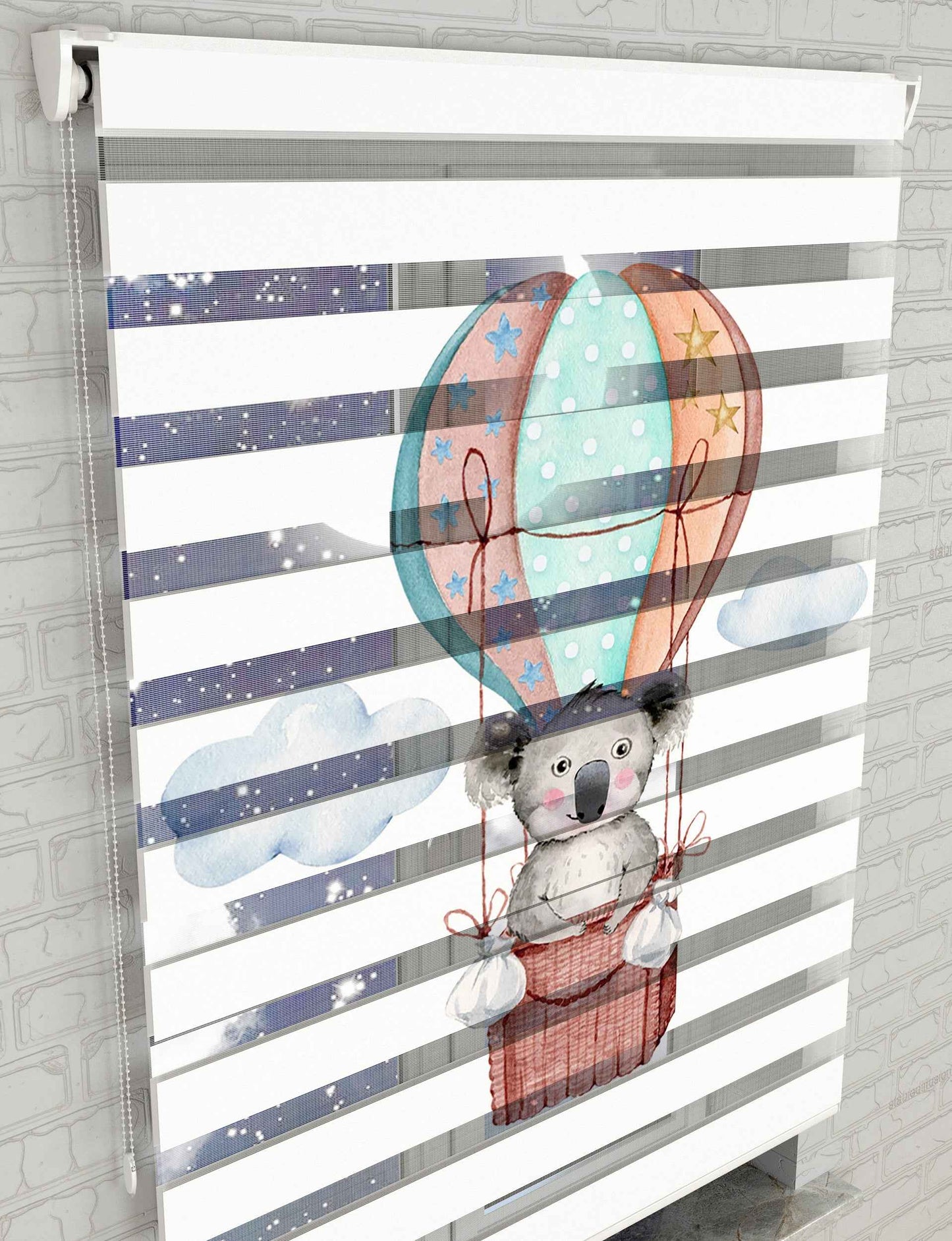 Renkli Balon ve Kuala Baskılı Zebra Perde - Bebek Odası Perdesi - AD HOME Tekstil