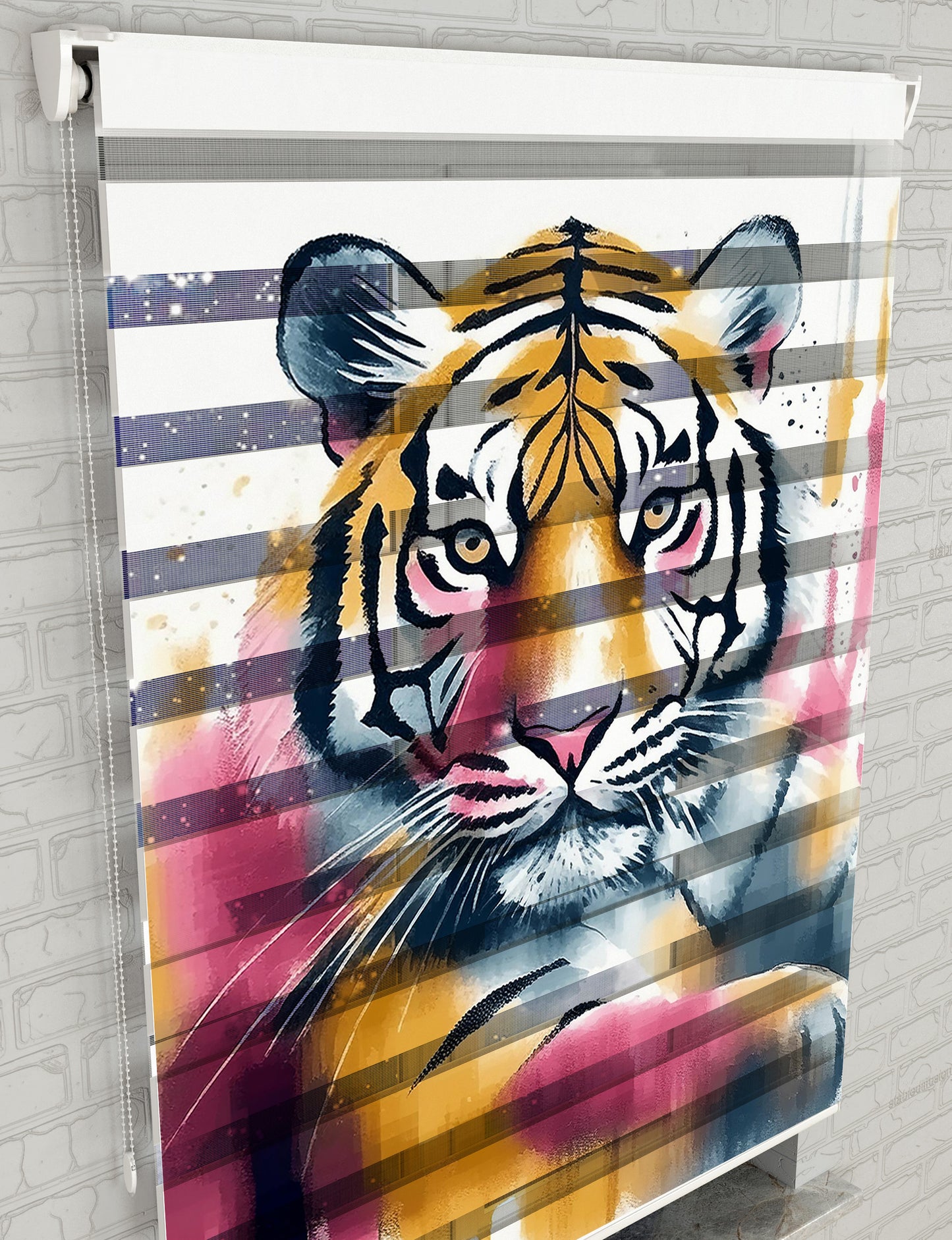 Renkli Kaplan Vektör Baskılı Zebra Perde - Oturma Odası Perdesi, Mutfak Perdesi - AD HOME Tekstil