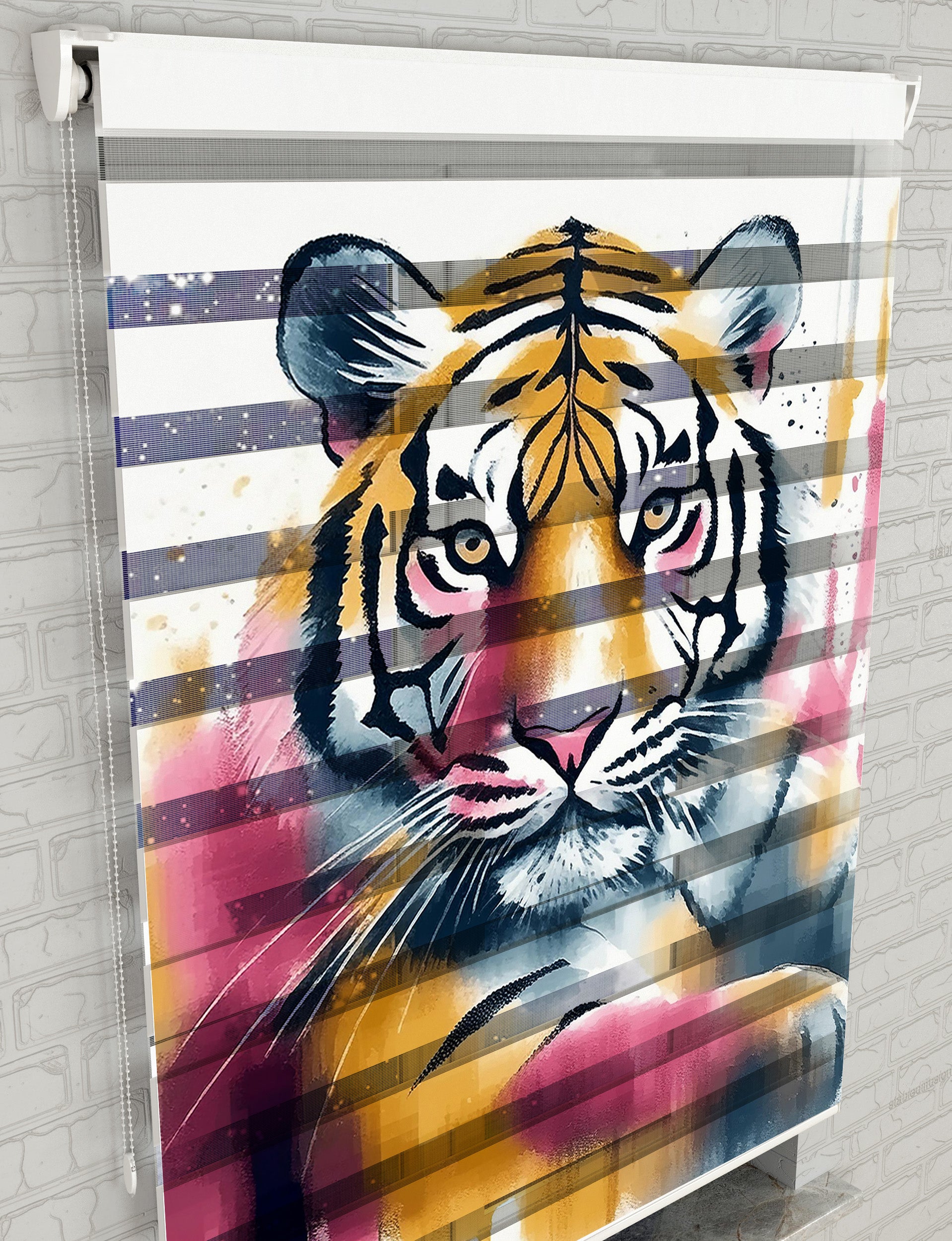 Renkli Kaplan Vektör Baskılı Zebra Perde - Oturma Odası Perdesi, Mutfak Perdesi - AD HOME Tekstil