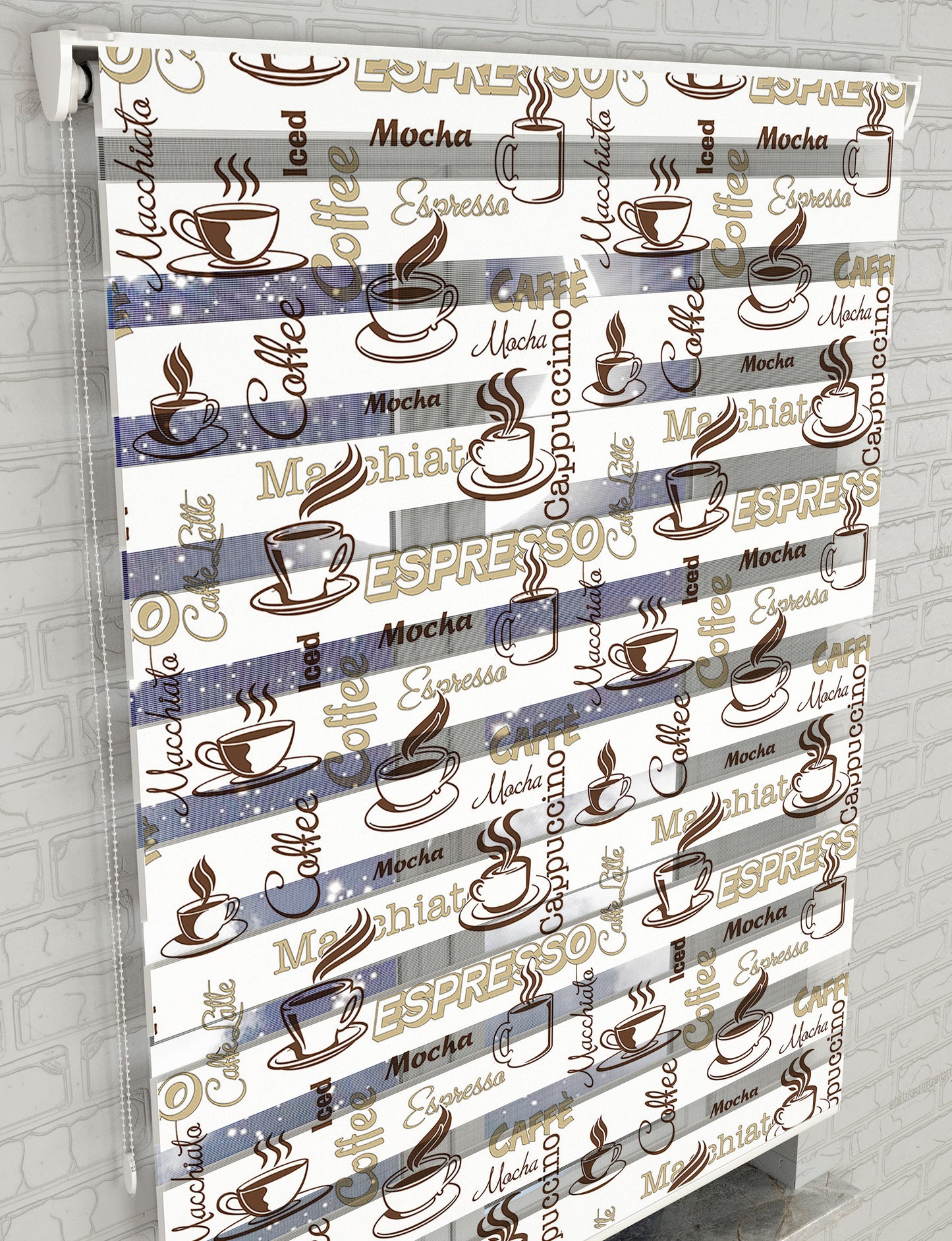 Coffee - Kahve Baskılı Zebra Perde -Mutfak Perdesi - AD HOME Tekstil