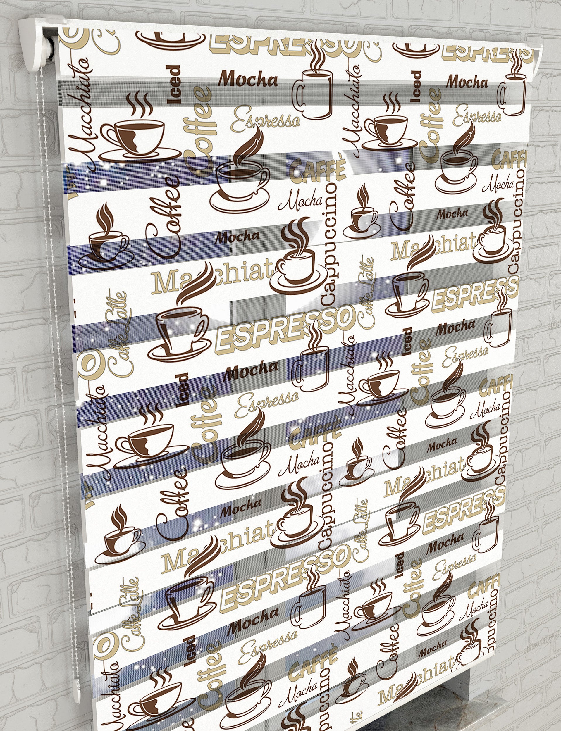 Coffee - Kahve Baskılı Zebra Perde -Mutfak Perdesi - AD HOME Tekstil