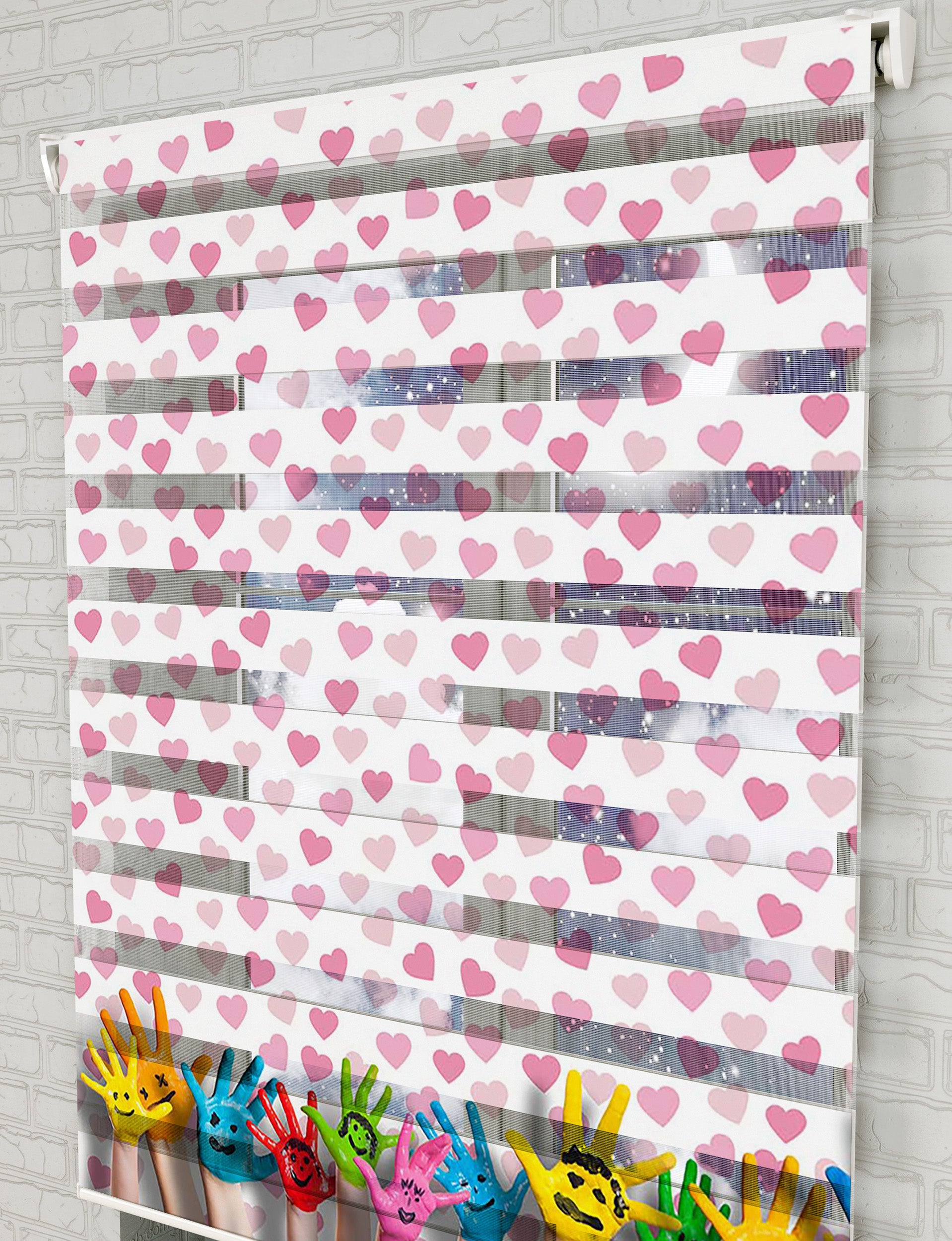 Renkli Eller Baskılı Zebra Perde - Çocuk Odası Perdesi - AD HOME Tekstil