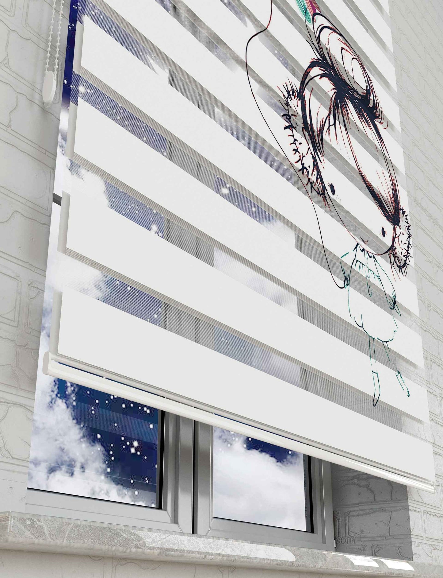 Renkli Kelebek Baskılı Zebra Perde - Bebek Odası Perdesi, Kız Çocuk Odası Perdesi - AD HOME Tekstil
