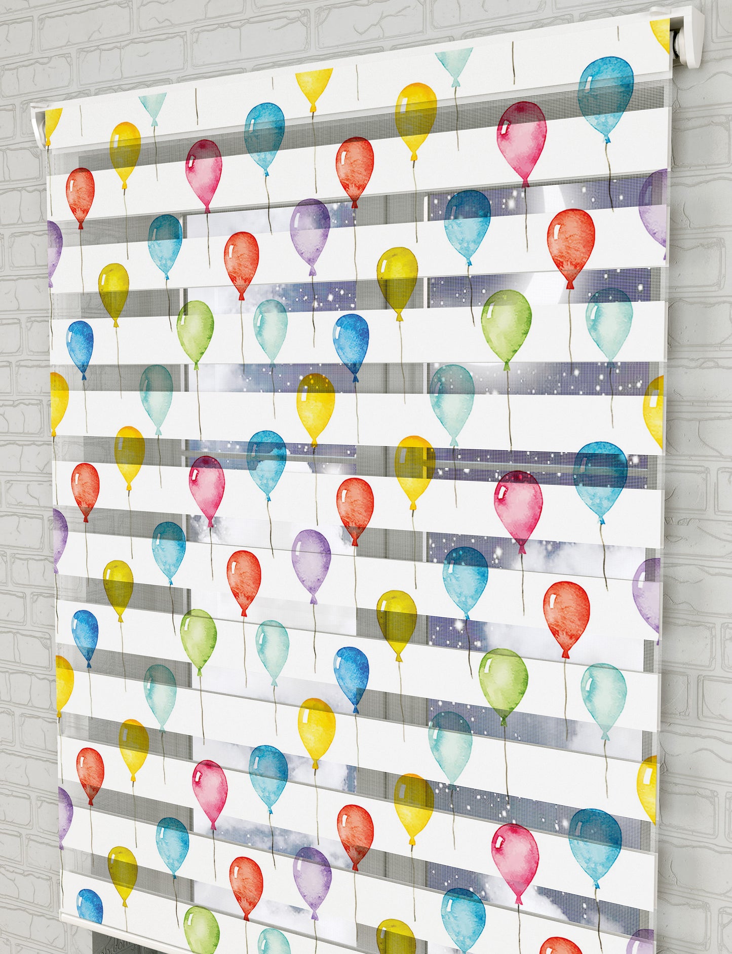 Renkli Balonlar Baskılı Zebra Perde - Bebek Odası Perdesi - AD HOME Tekstil