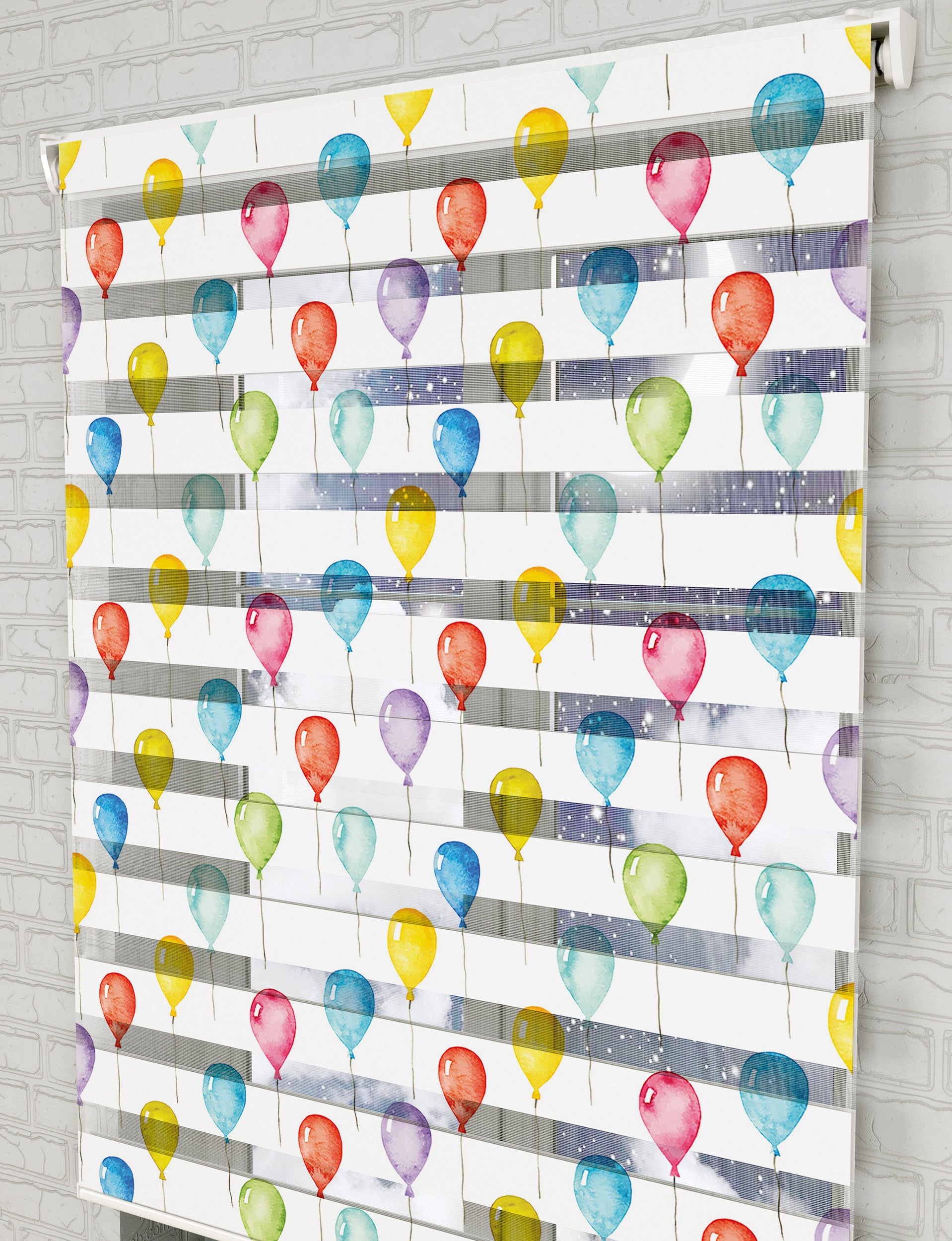 Renkli Balonlar Baskılı Zebra Perde - Bebek Odası Perdesi - AD HOME Tekstil