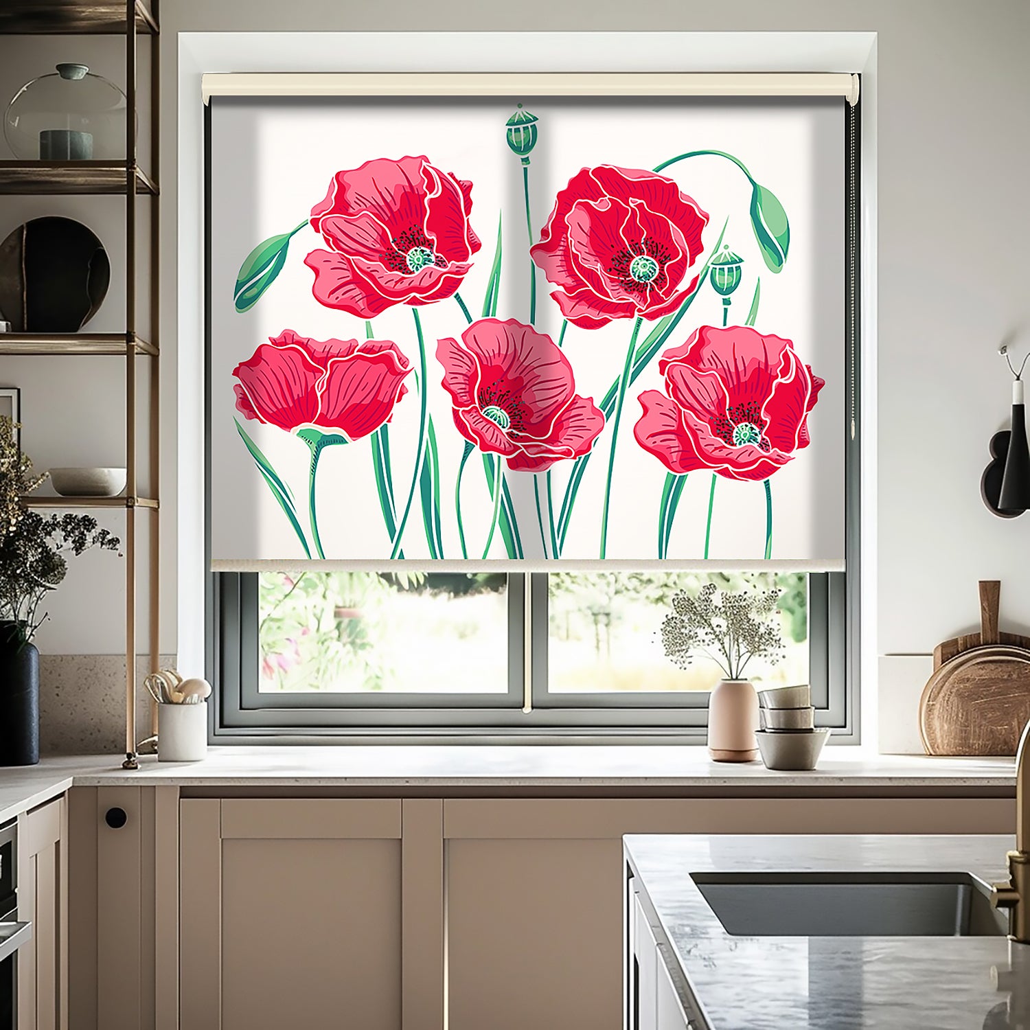 Gelincik Çiçekleri Baskılı Stor Perde - Baskılı Güneşlik Perdesi - Salon Perde, Mutfak Perde - AD HOME Tekstil