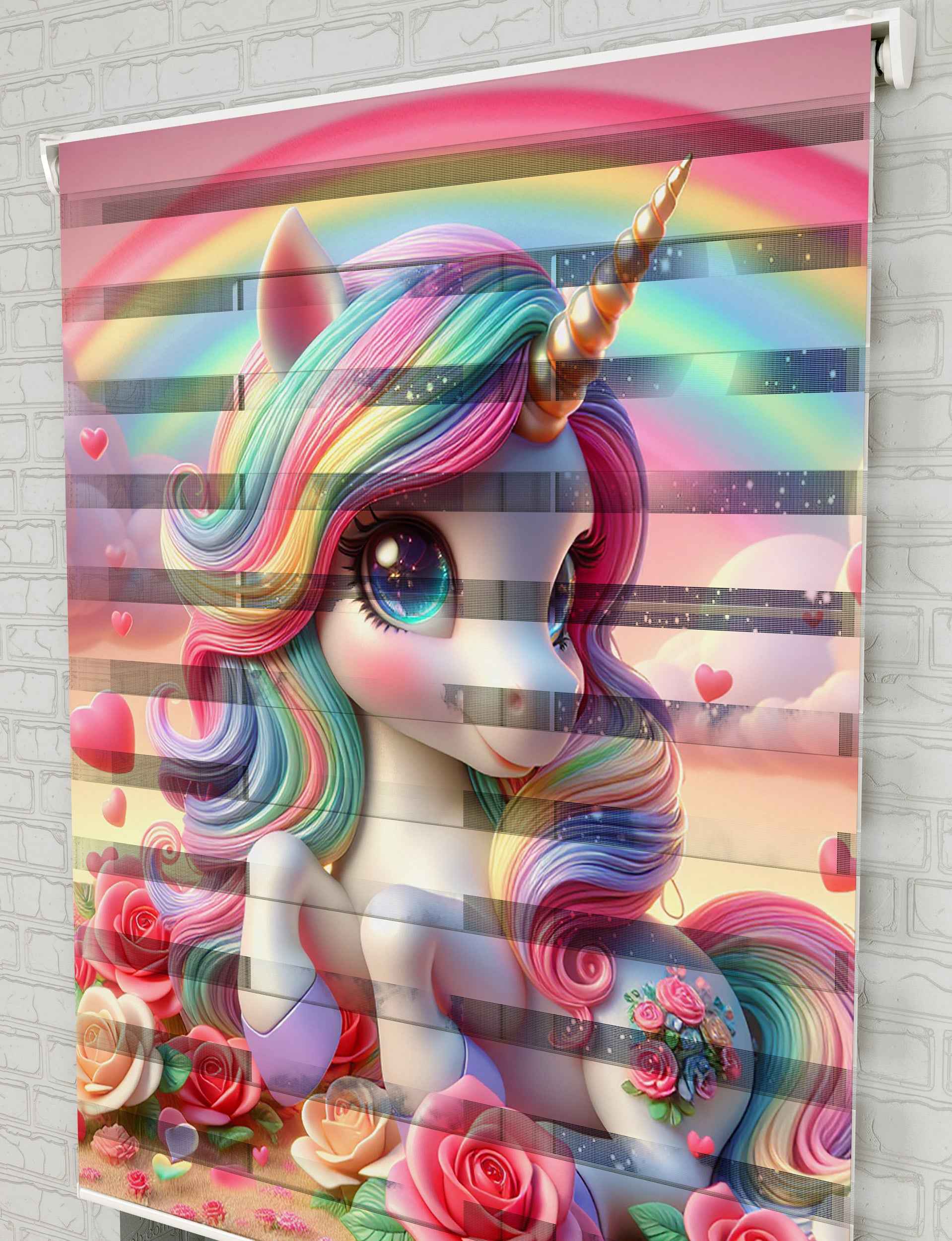 Unicorn Baskılı Zebra Perde - Bebek Odası Perdesi, Kız Çocuk Odası İçin Şık Seçim - AD HOME Tekstil