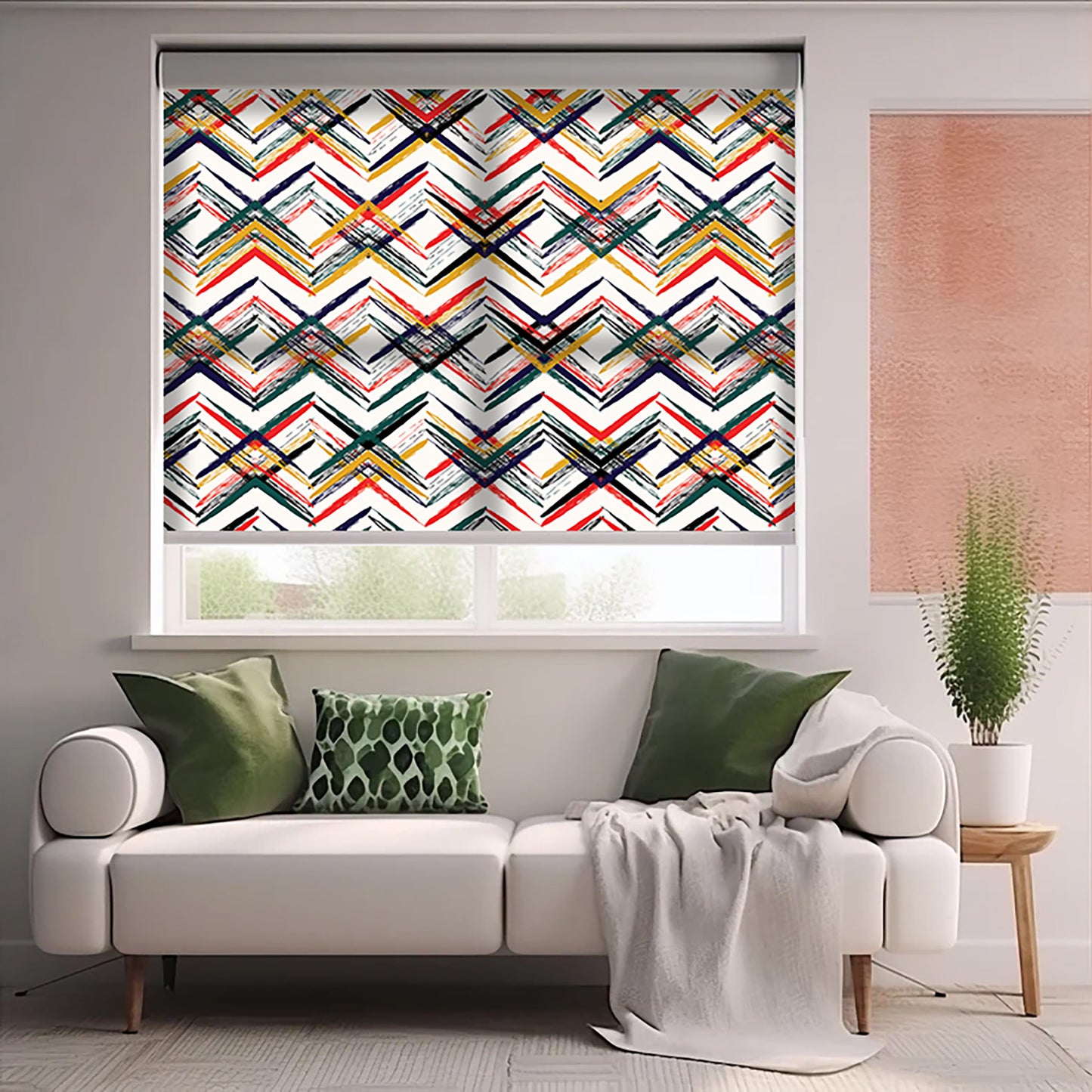 Renkler Geometrik Baskılı Stor Perde - Baskılı Güneşlik Perdesi - Genç Odası Perdesi